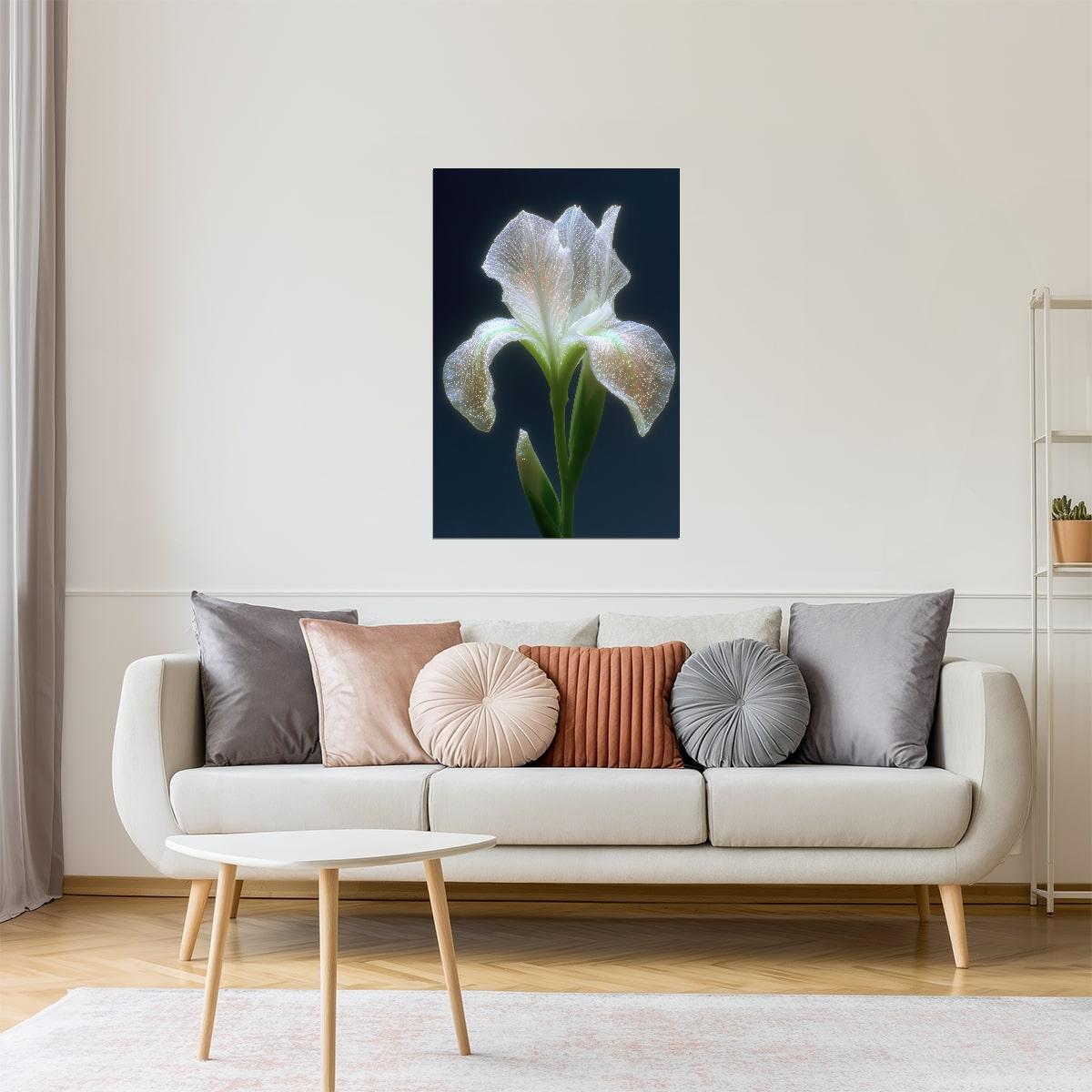 Glowing White Iris | Ethereal Botanical Surrealism | Wall Art Print Poster