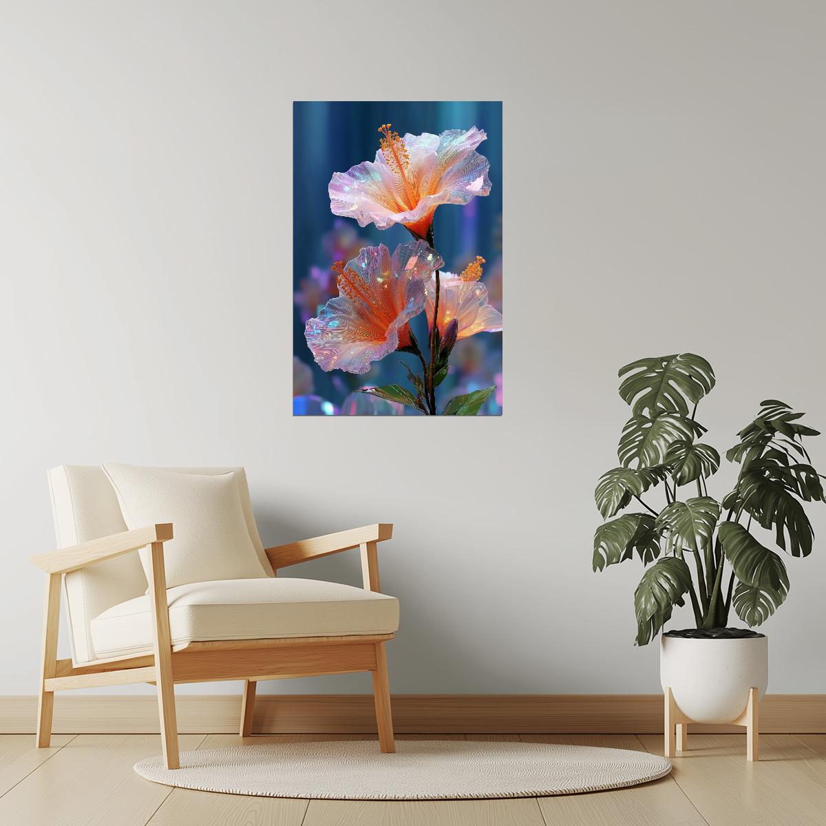 Luminous Coral Hibiscus | Enchanting Fantasy Aesthetic | Wall Decor Poster