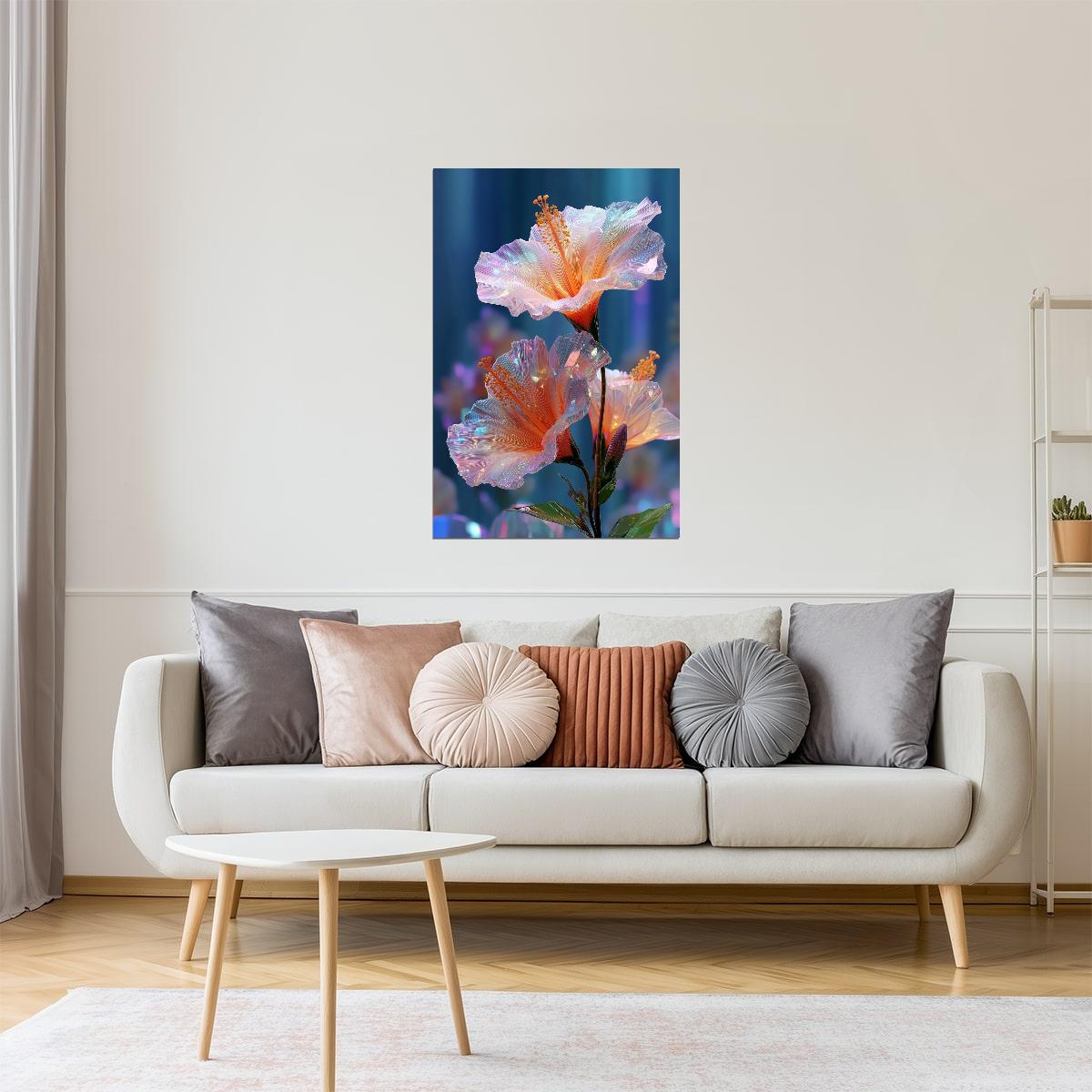 Luminous Coral Hibiscus | Enchanting Fantasy Aesthetic | Wall Decor Poster