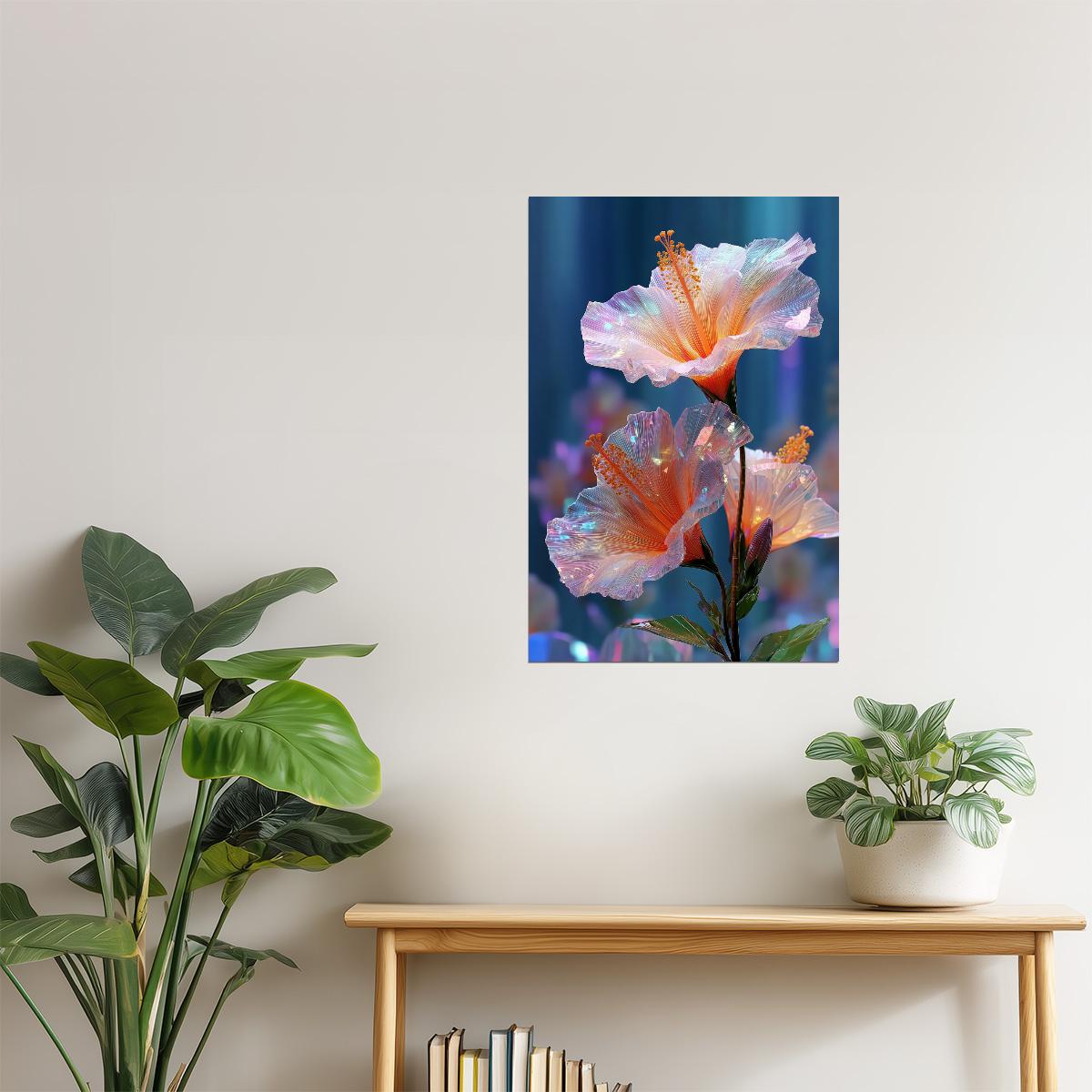 Luminous Coral Hibiscus | Enchanting Fantasy Aesthetic | Wall Decor Poster