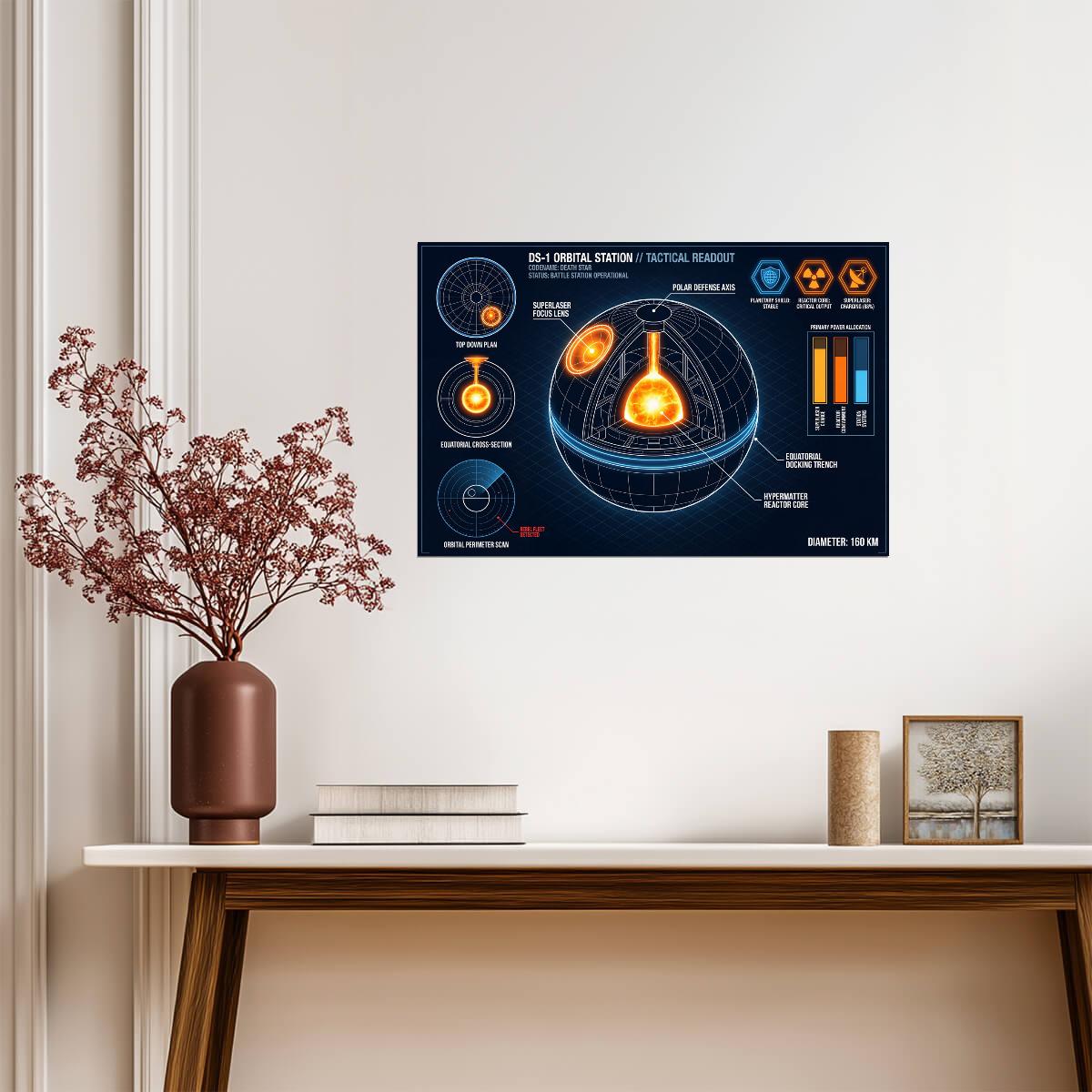 Death Star DS-1 Station | Star Wars Poster | Neon Holographic Blueprint - Movies & TV Poster