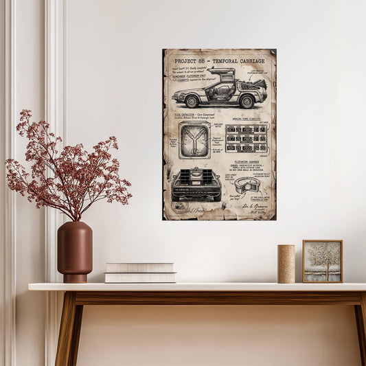 DeLorean Time Machine Project 88 | Back to the Future Poster | Vintage Parchment Blueprint - Movies & TV Poster