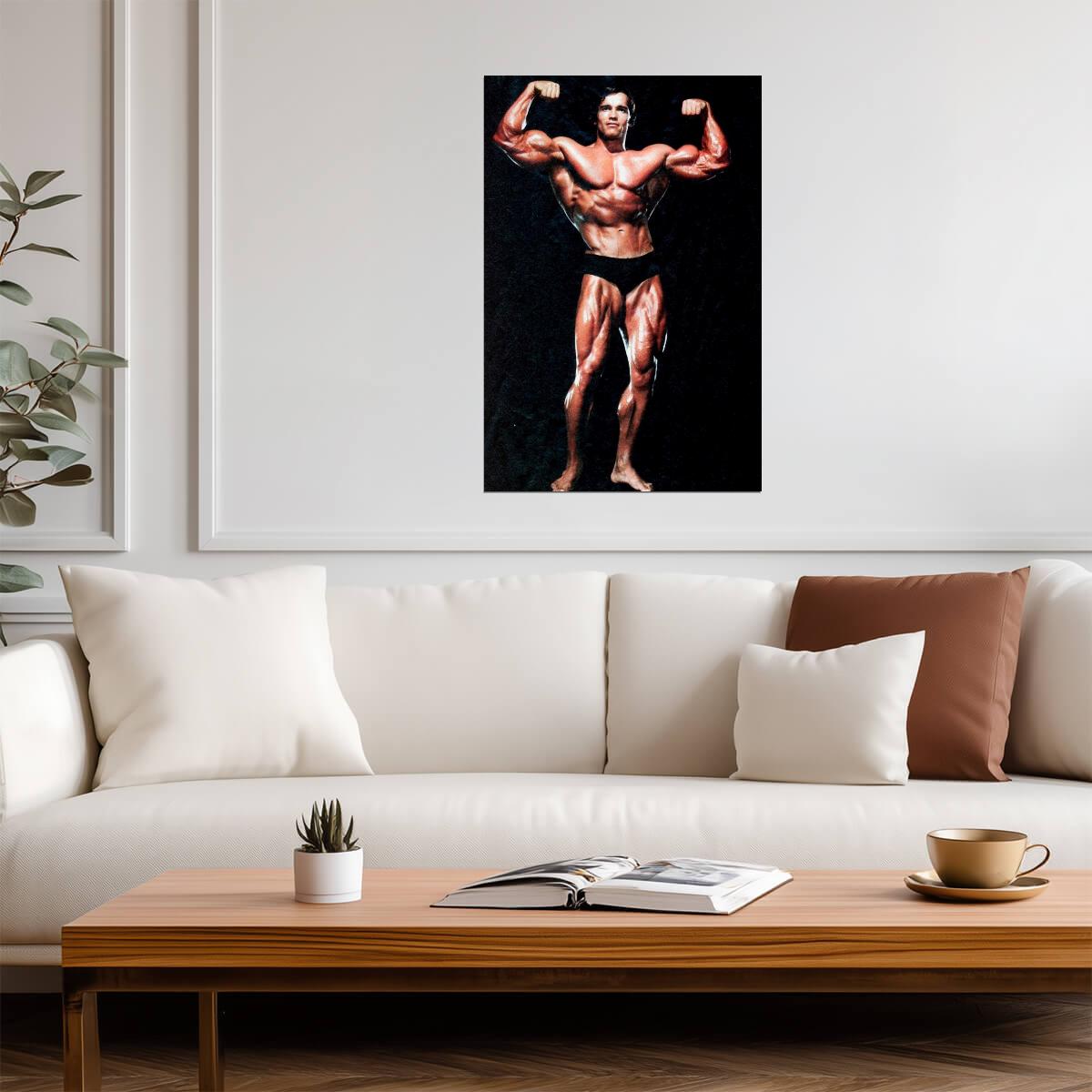Arnold Schwarzenegger Double Biceps Pose | Bodybuilding Legend Poster | Vintage Gym Wall Art