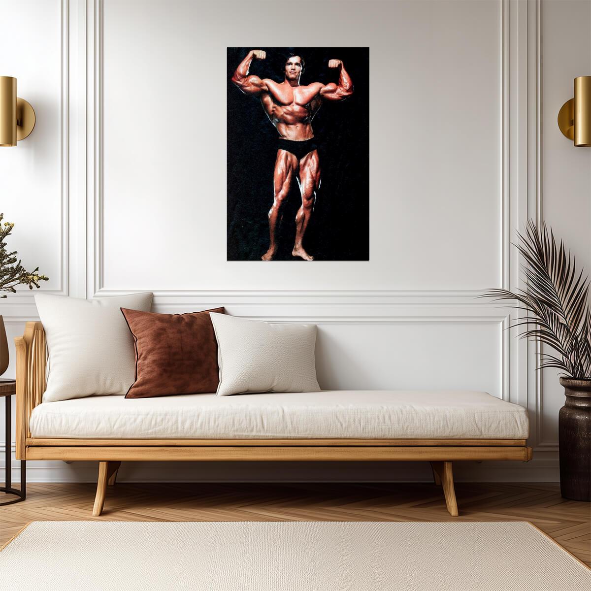 Arnold Schwarzenegger Double Biceps Pose | Bodybuilding Legend Poster | Vintage Gym Wall Art