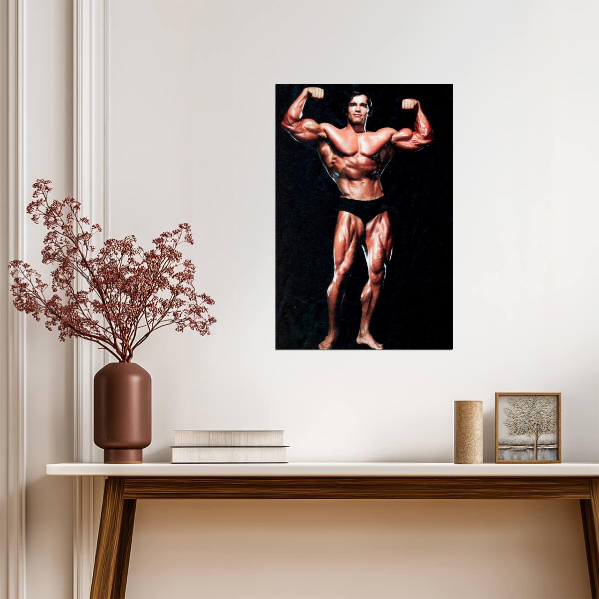 Arnold Schwarzenegger Double Biceps Pose | Bodybuilding Legend Poster | Vintage Gym Wall Art
