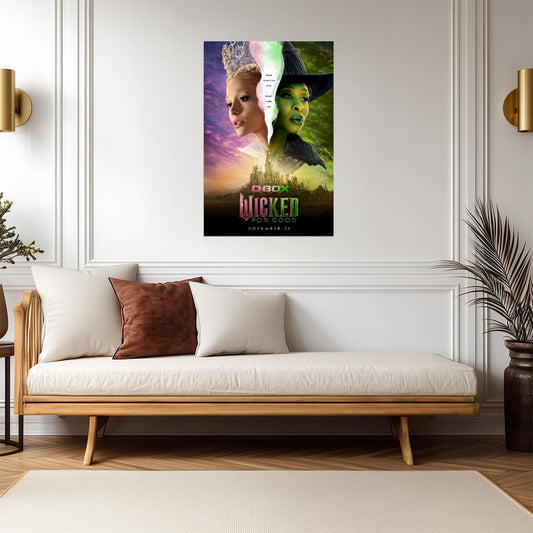 Wicked For Good Glinda & Elphaba Split Poster | Ariana Grande & Cynthia Erivo Portrait | Fantasy Musical Art - Movies & TV Poster