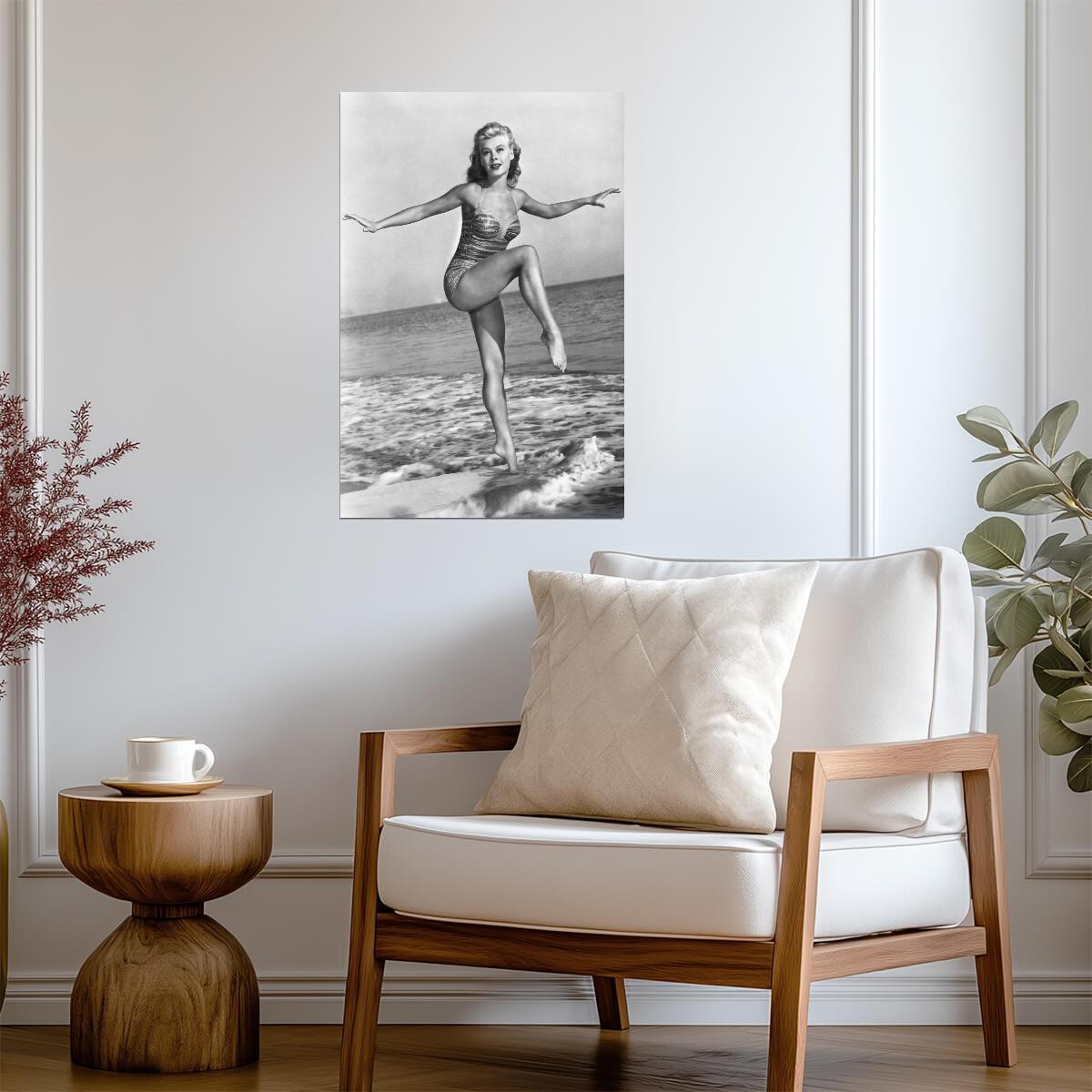 Vera-Ellen Black and White Beach Photo | Poster | Vintage Hollywood Star Print - Celebrities Poster