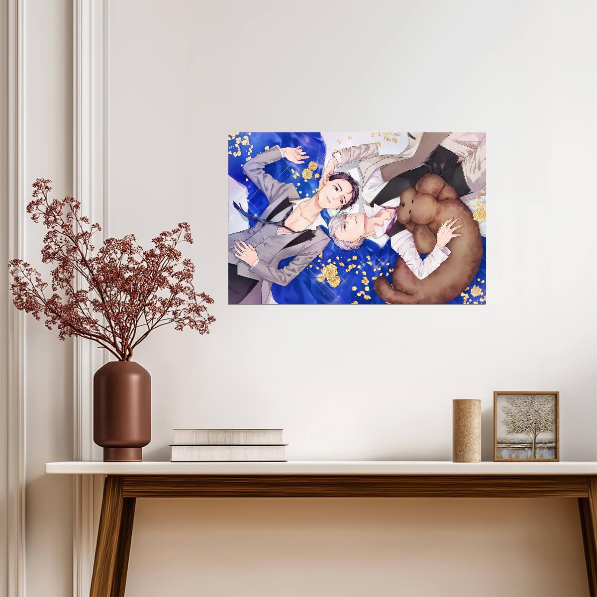 Yuri on Ice Yuuri Victor & Makkachin | Anime Poster | Heartwarming Anime Scene - Anime Poster