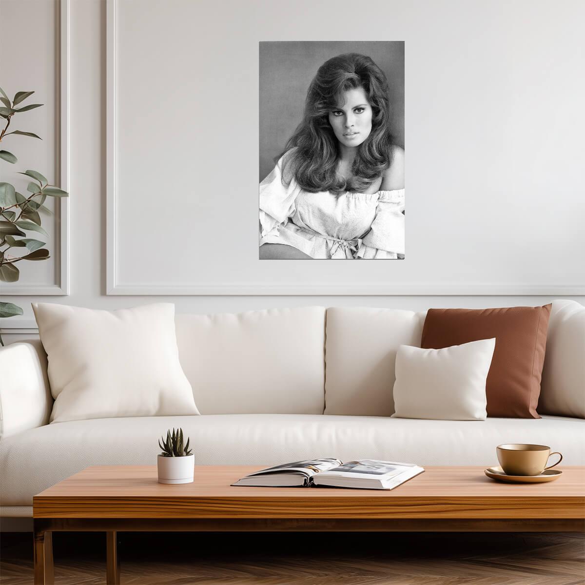 Raquel Welch Black and White Portrait Poster | Actress Wall Art Print - Celebrities Poster