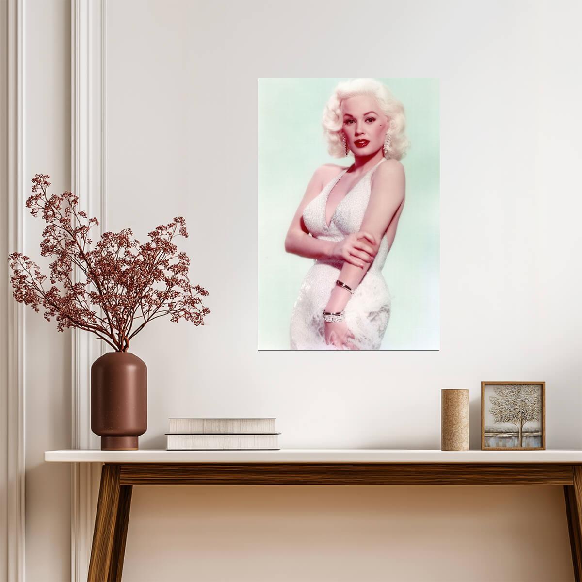 Mamie Van Doren in White Dress with Red Lipstick Poster | Actress Print - Celebrities Poster