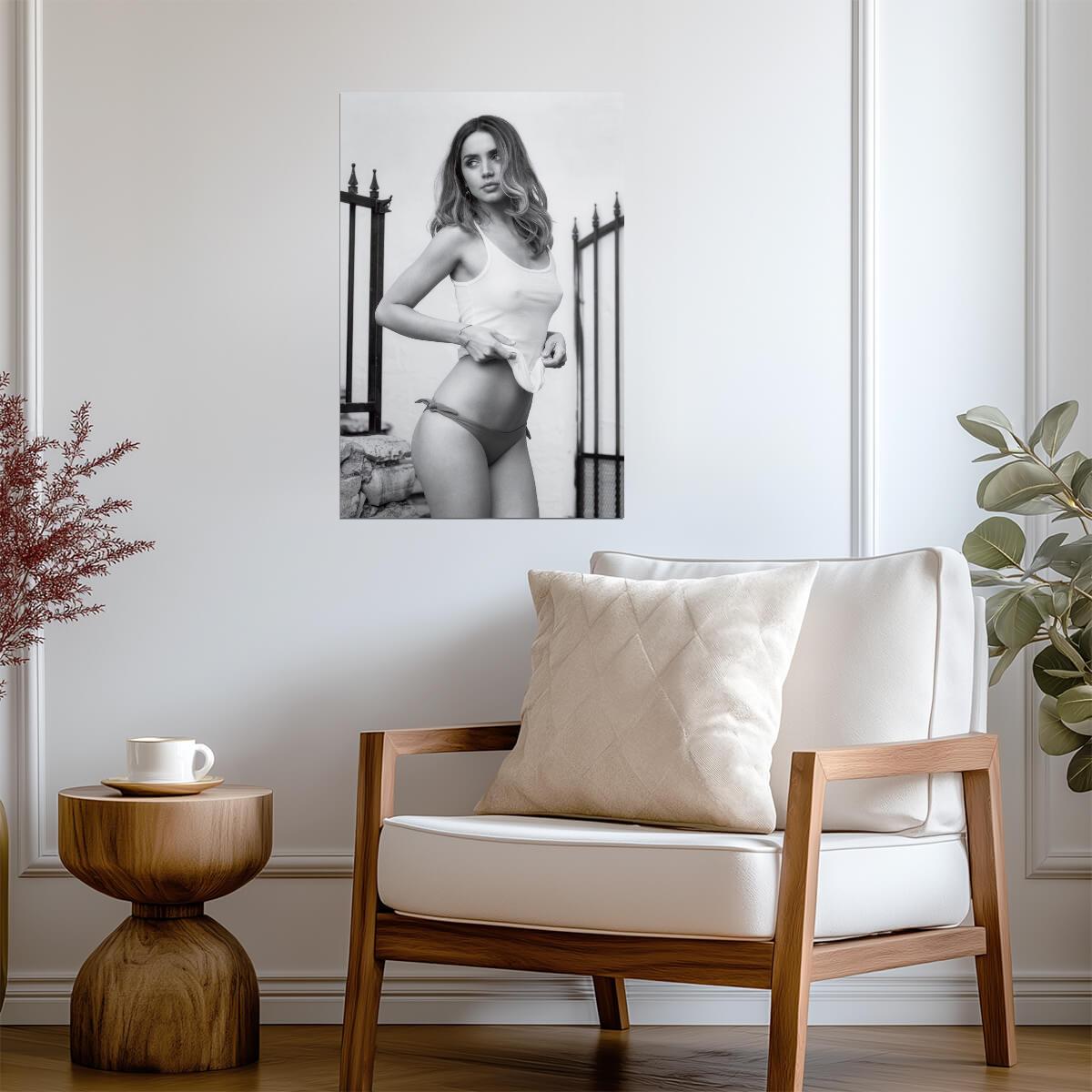 Ana De Armas in White Swimsuit Poster | Black and White Wall Art Print - Celebrities Poster