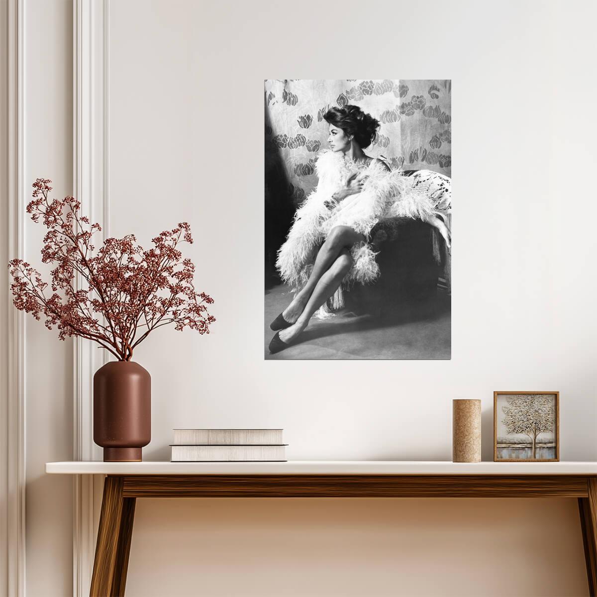 Anouk Aimee Elegant Pose Poster | Black and White Wall Art Print - Celebrities Poster