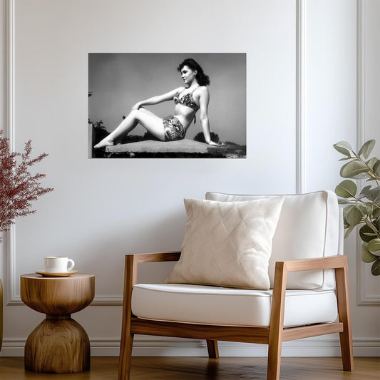 Gina Lollobrigida in Bikini Poster | Black and White Portrait Wall Art Print - Celebrities Poster