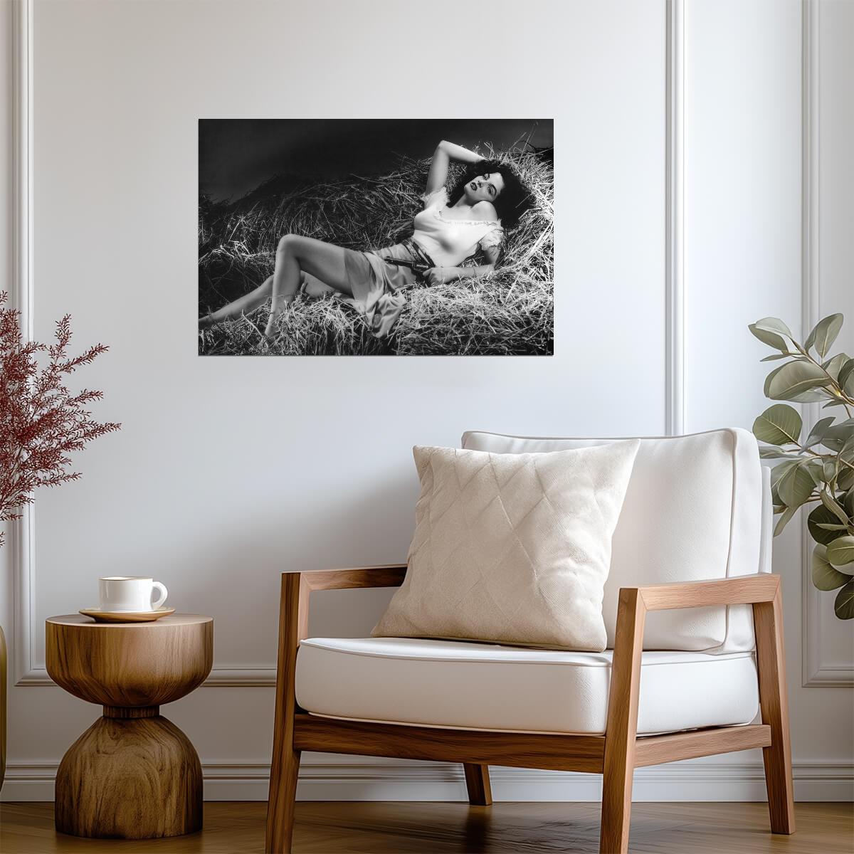 Jane Russell Lying Pose Poster | Black and White Portrait Wall Art Print - Celebrities Poster