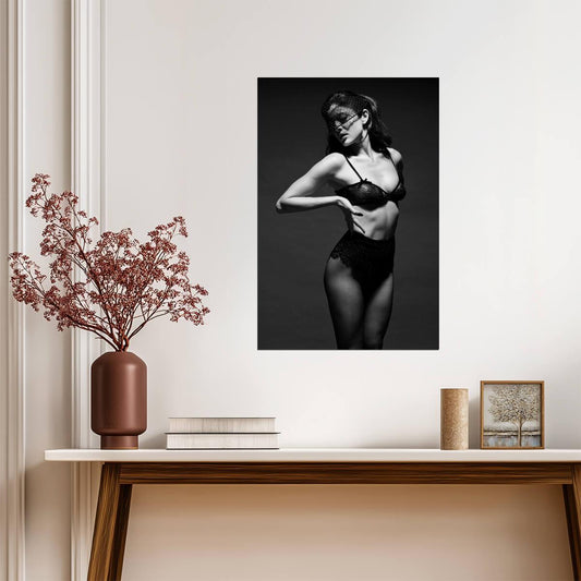 Monica Barbaro in Black Lingerie Poster | Black and White Portrait Print - Celebrities Poster