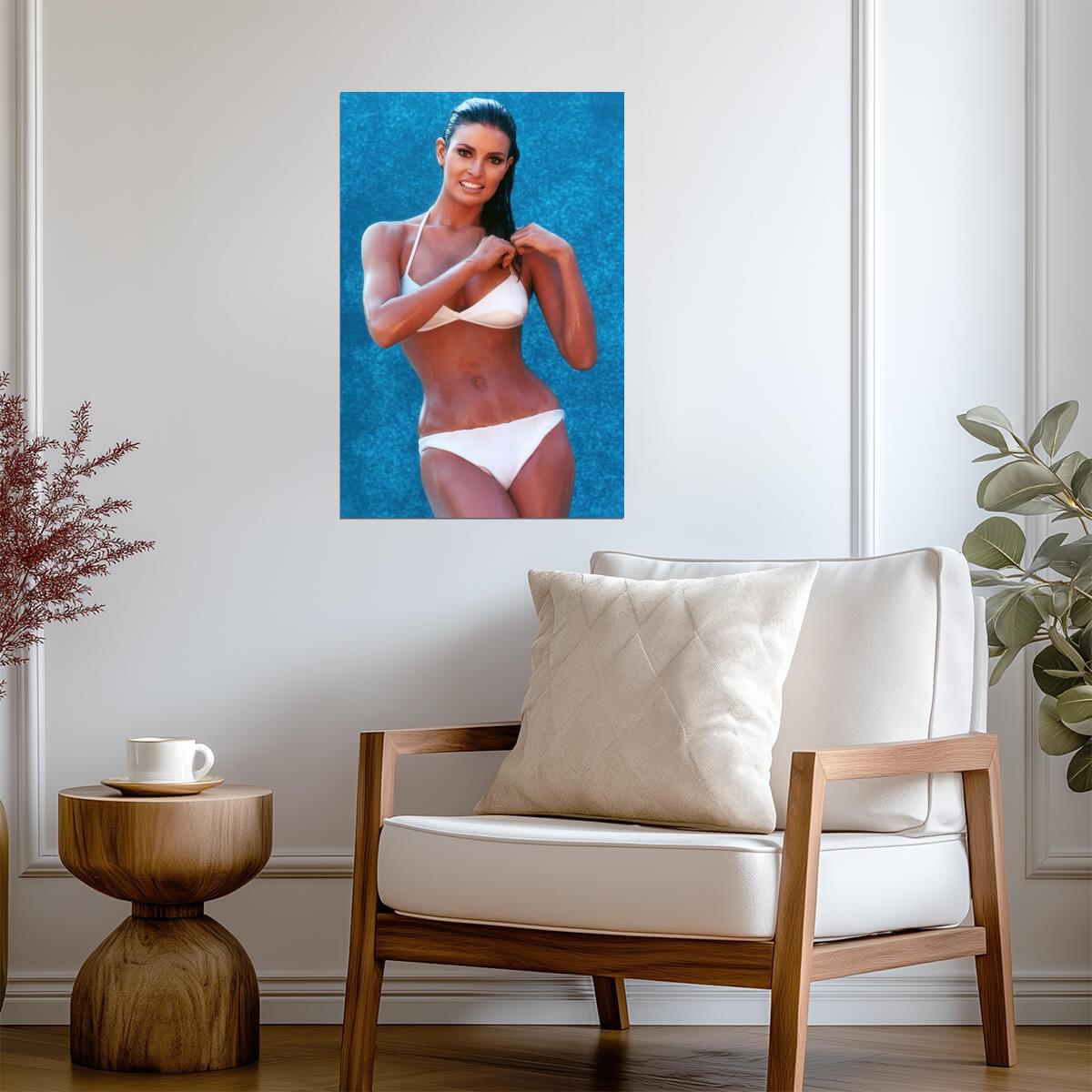 Raquel Welch in White Bikini Poster | Wet Hair Wall Art Print - Celebrities Poster