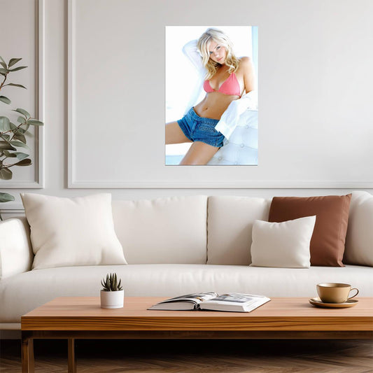 Elisha Cuthbert in Pink Bikini and Denim Shorts Poster | Sexy Actress Print - Celebrities Poster