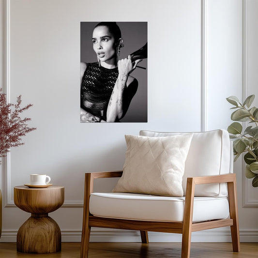 Zoe Kravitz in Fishnet Top Poster | Black and White Tattoo Portrait Print - Celebrities Poster