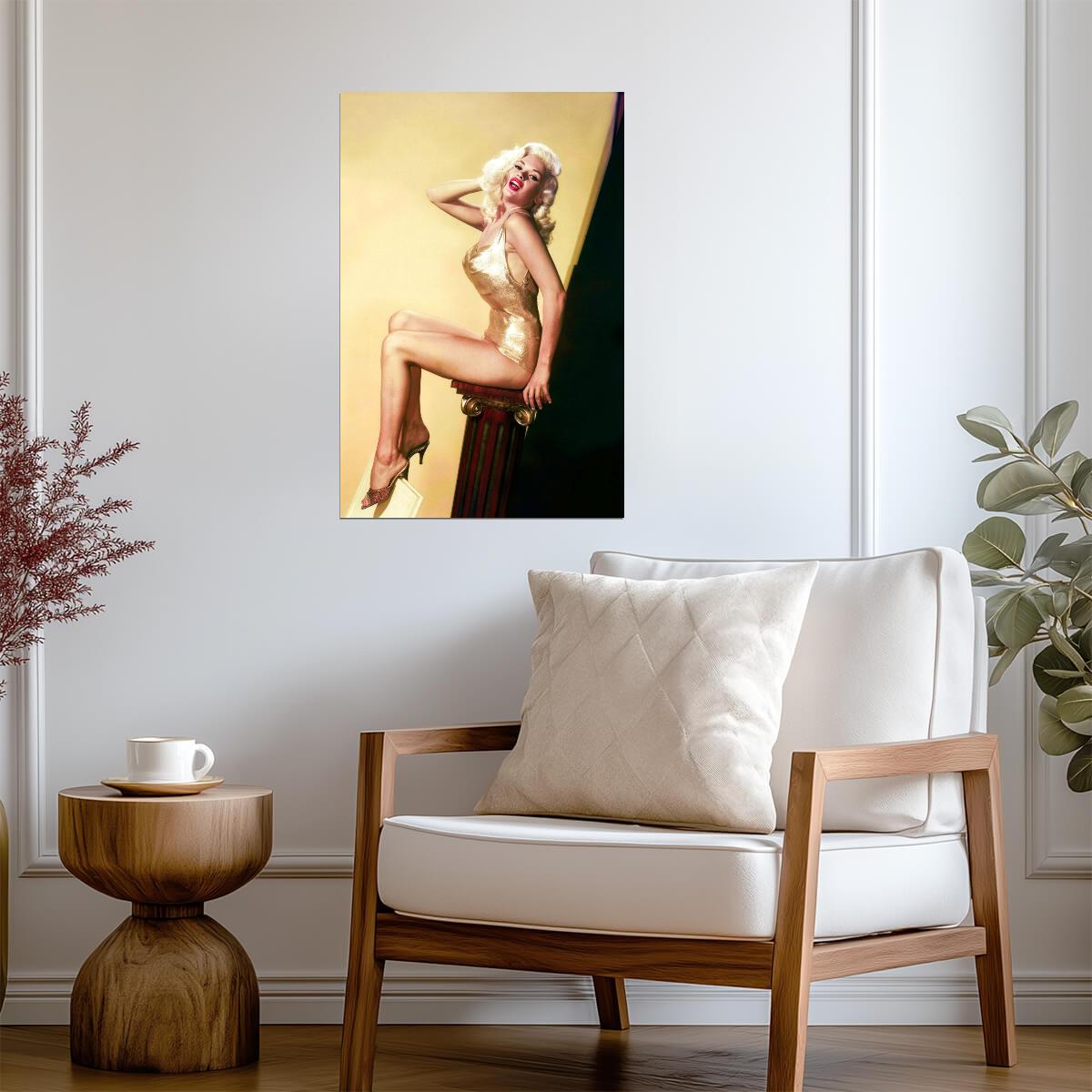 Jayne Mansfield in Gold Dress Poster | Sexy Legs Wall Art Print - Celebrities Poster