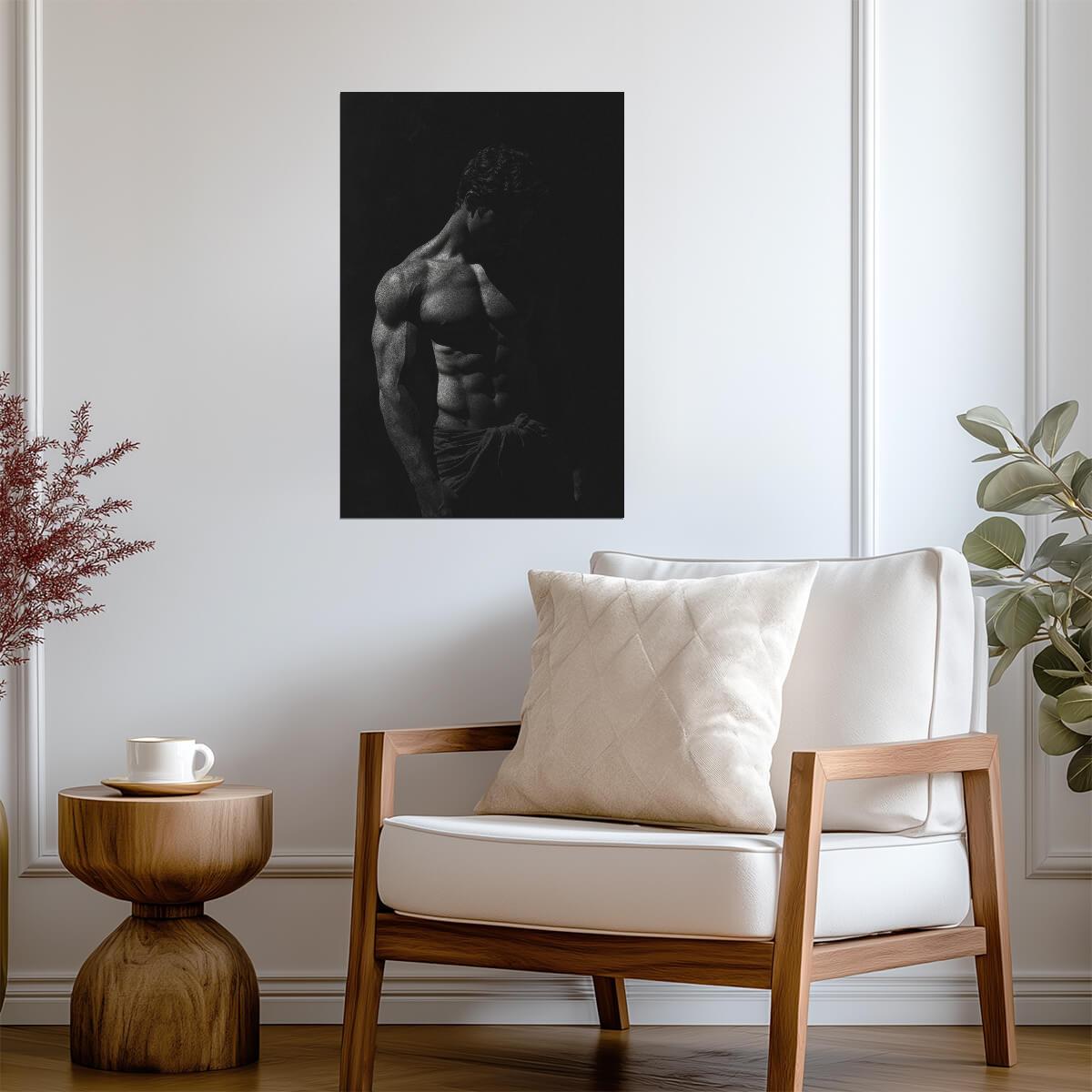 Male Physique Poster | Dark Monochrome Photography - Photography Poster