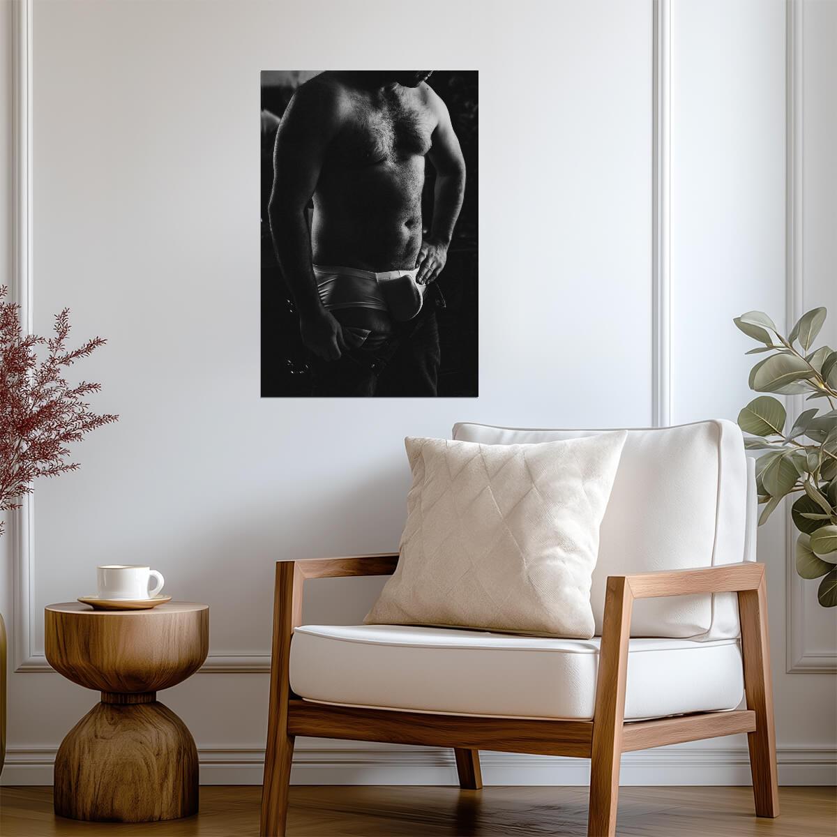 Male Torso Poster | Sexy Hairy Chest Photo in Black and White - Photography Poster