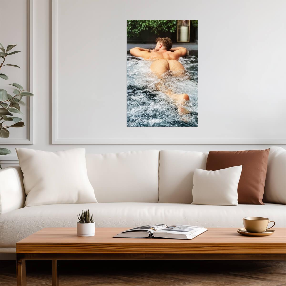 Male Nude Poster | Relaxed Spa Pool Portrait - Photography Poster