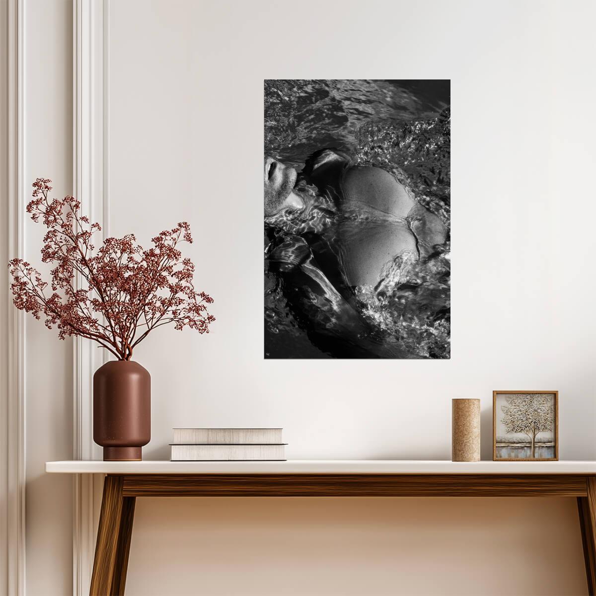 Male Torso Poster | Black and White Water Reflection - Photography Poster
