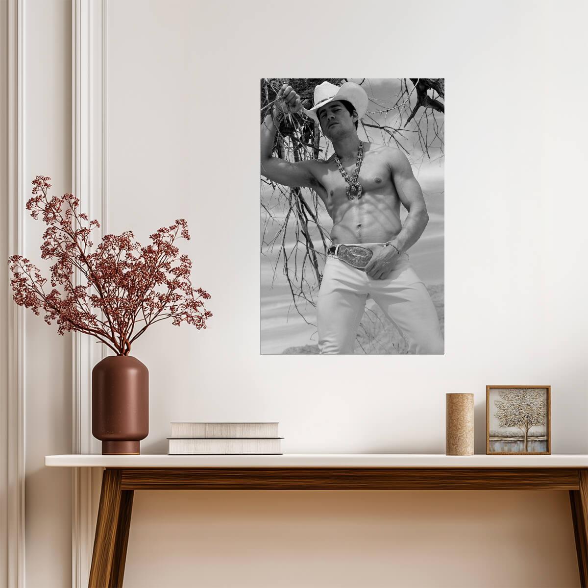 Cowboy in White Pants Poster | Sexy Black and White Photo - Photography Poster