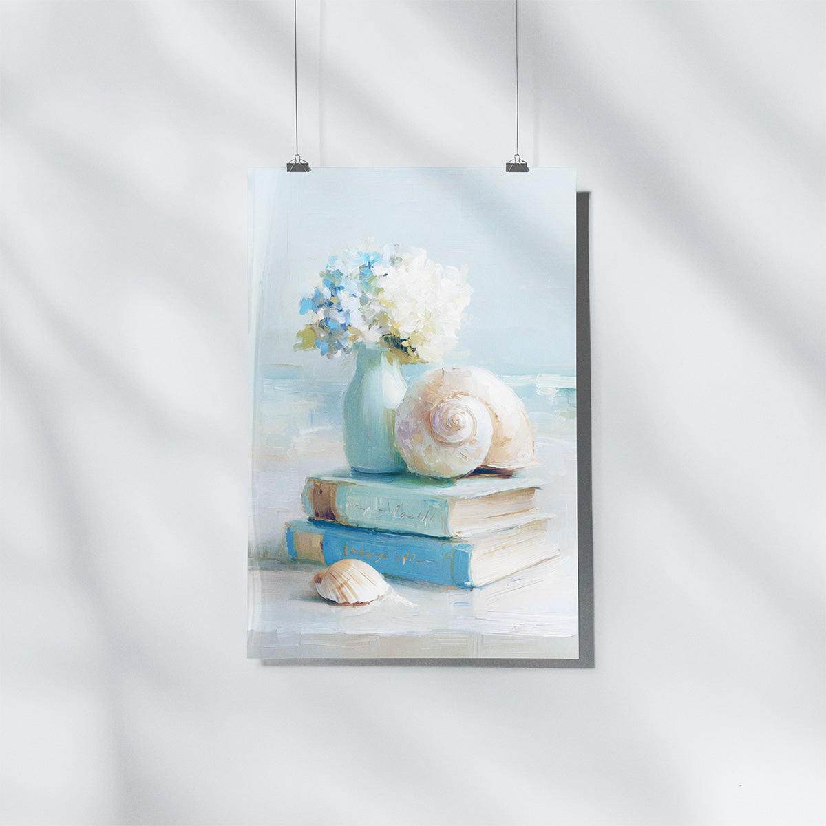 Still Life with Flowers, Books and Seashell | Coastal Granddaughter Bookish Aesthetic Poster