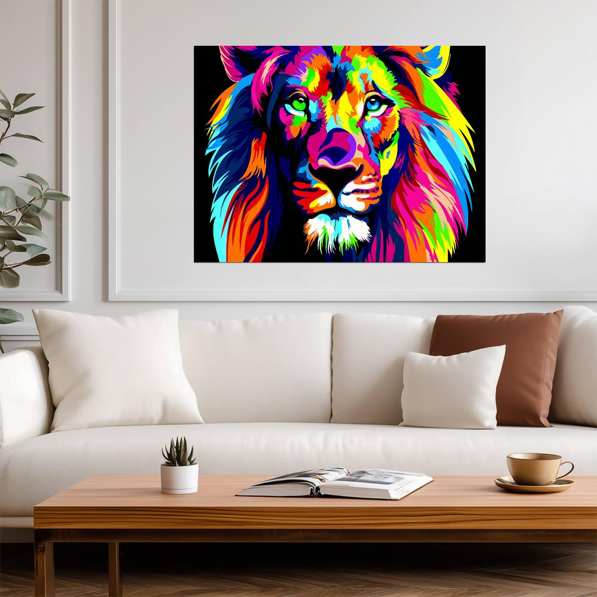 Lion Pop Art Portrait | Colorful Animal Poster | Modern Graphic & Illustration