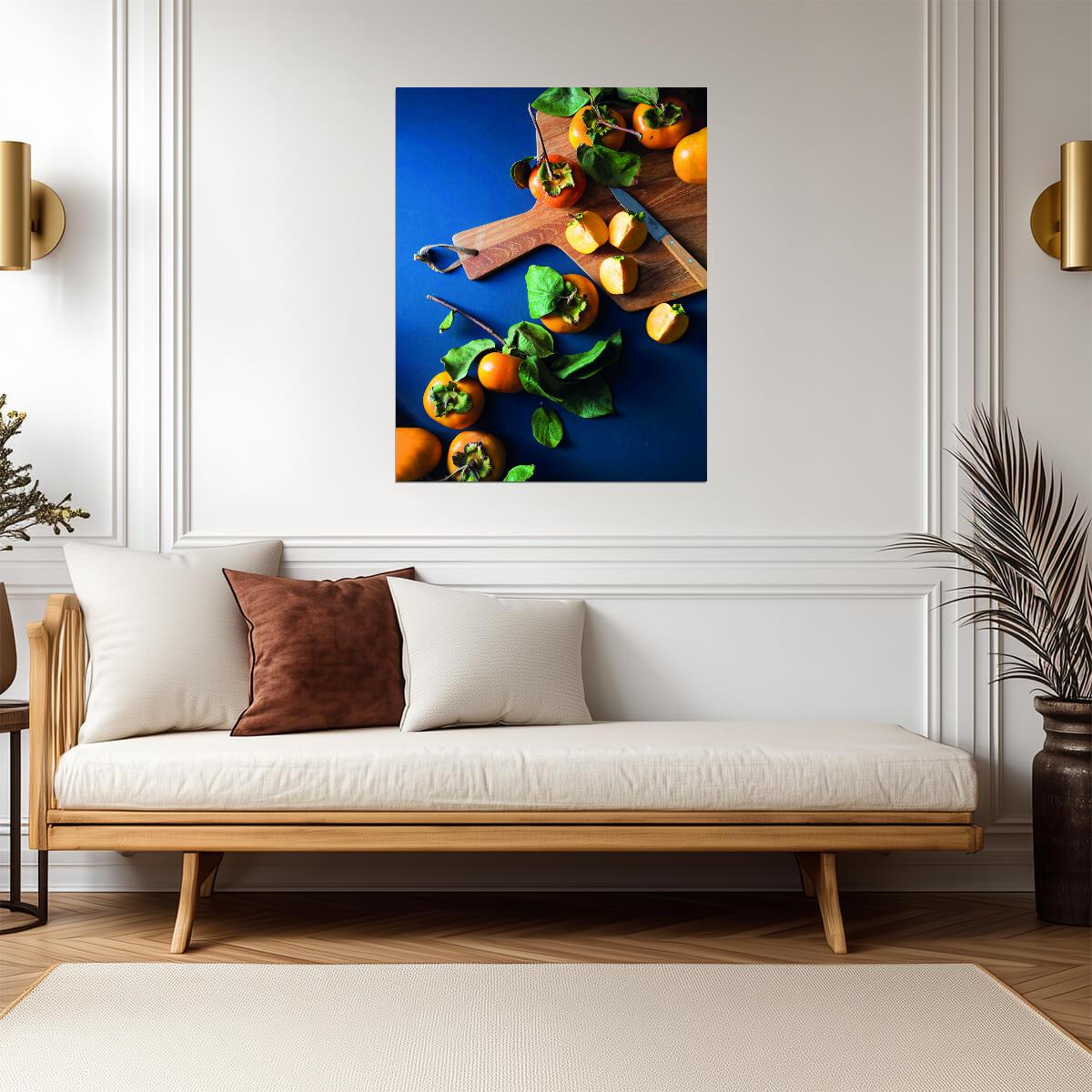 Rustic Persimmon Still Life | Farmhouse Kitchen Photography | Organic Fruit Poster