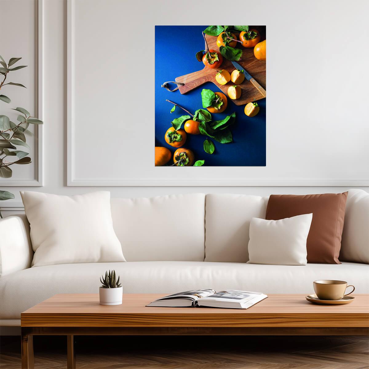 Rustic Persimmon Still Life | Farmhouse Kitchen Photography | Organic Fruit Poster