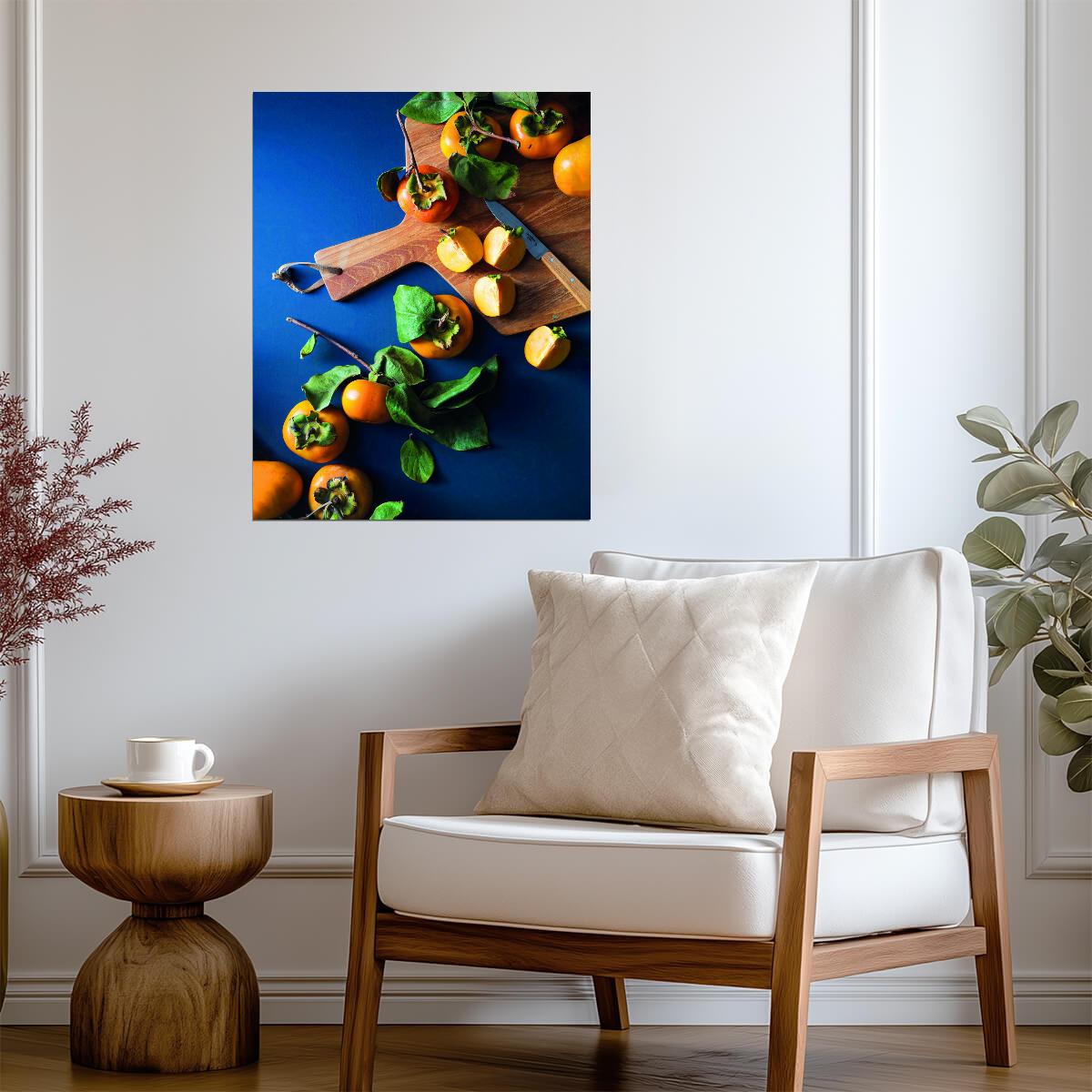 Rustic Persimmon Still Life | Farmhouse Kitchen Photography | Organic Fruit Poster