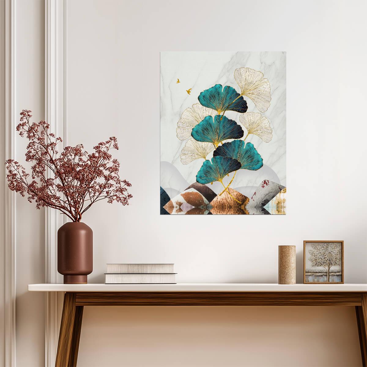 Minimalist Ginkgo Leaves | Modern Botanical Art Print | Nordic Nature Wall Poster