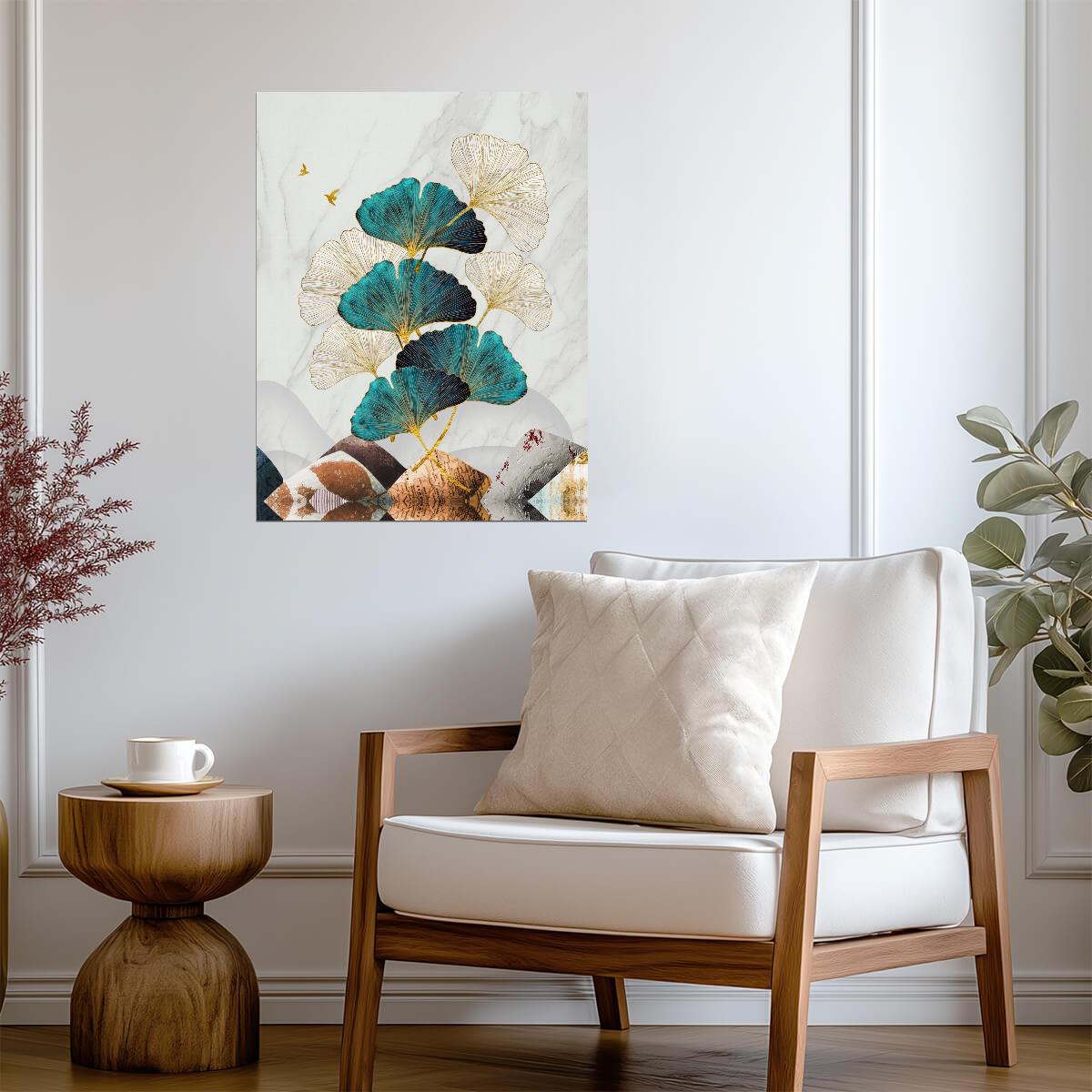 Minimalist Ginkgo Leaves | Modern Botanical Art Print | Nordic Nature Wall Poster