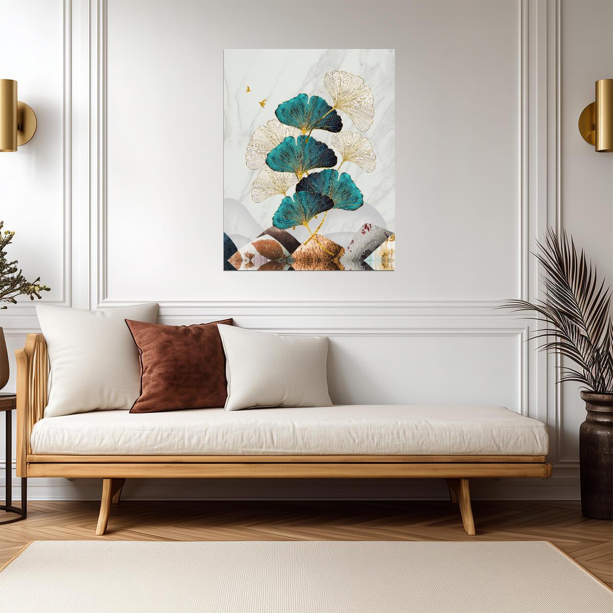 Minimalist Ginkgo Leaves | Modern Botanical Art Print | Nordic Nature Wall Poster