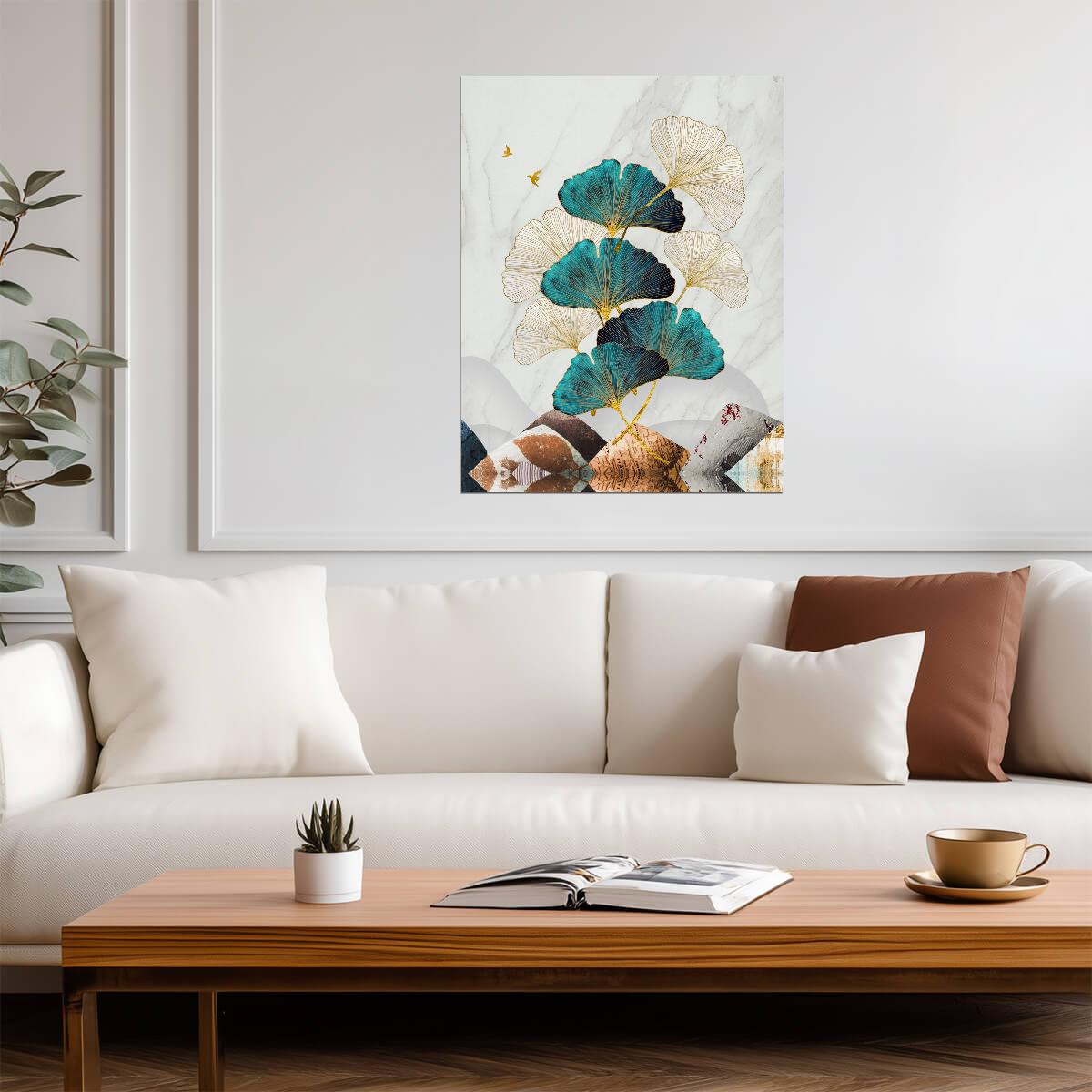 Minimalist Ginkgo Leaves | Modern Botanical Art Print | Nordic Nature Wall Poster