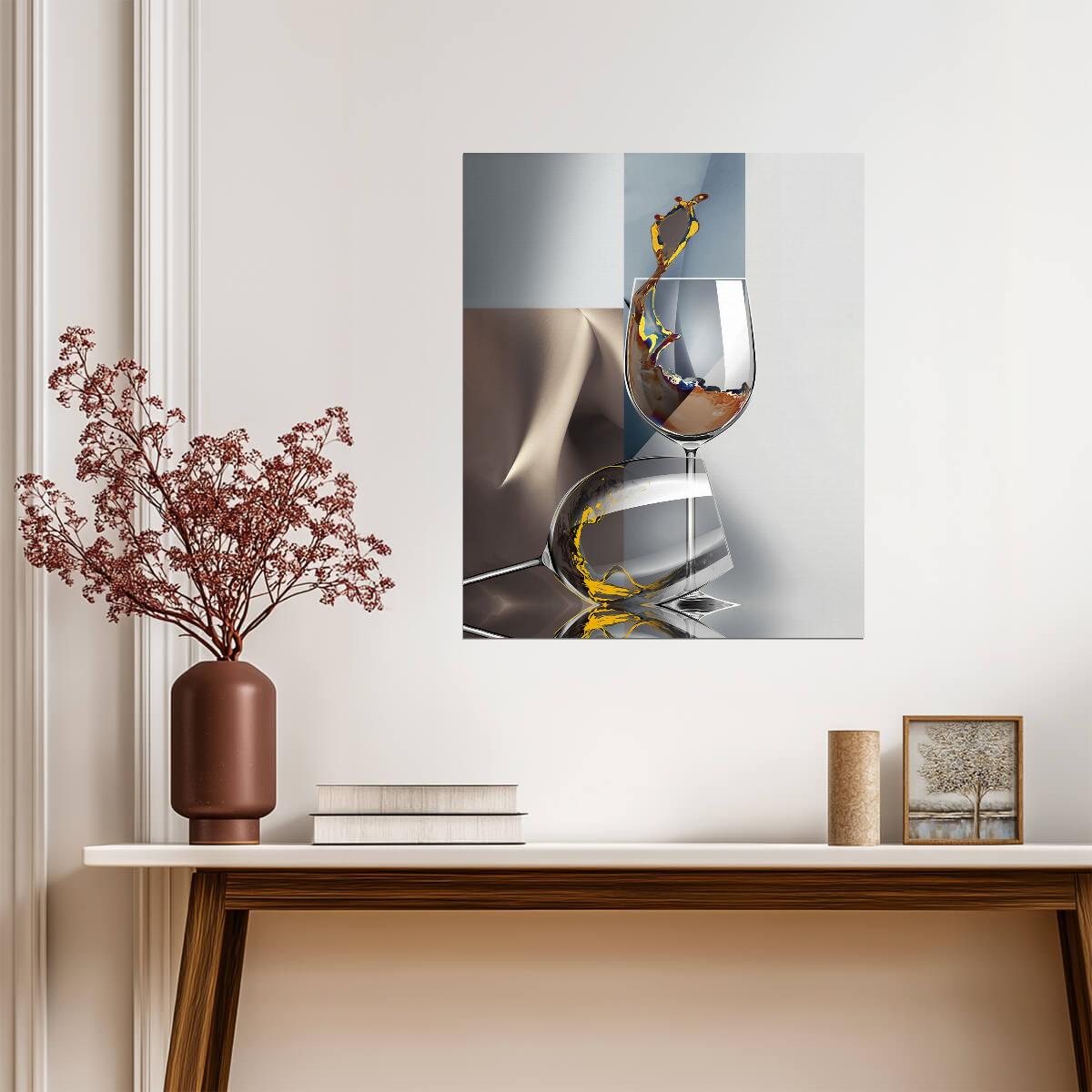 Abstract Wine Glass Splash | Modern Geometric Art | Surreal Kitchen Poster