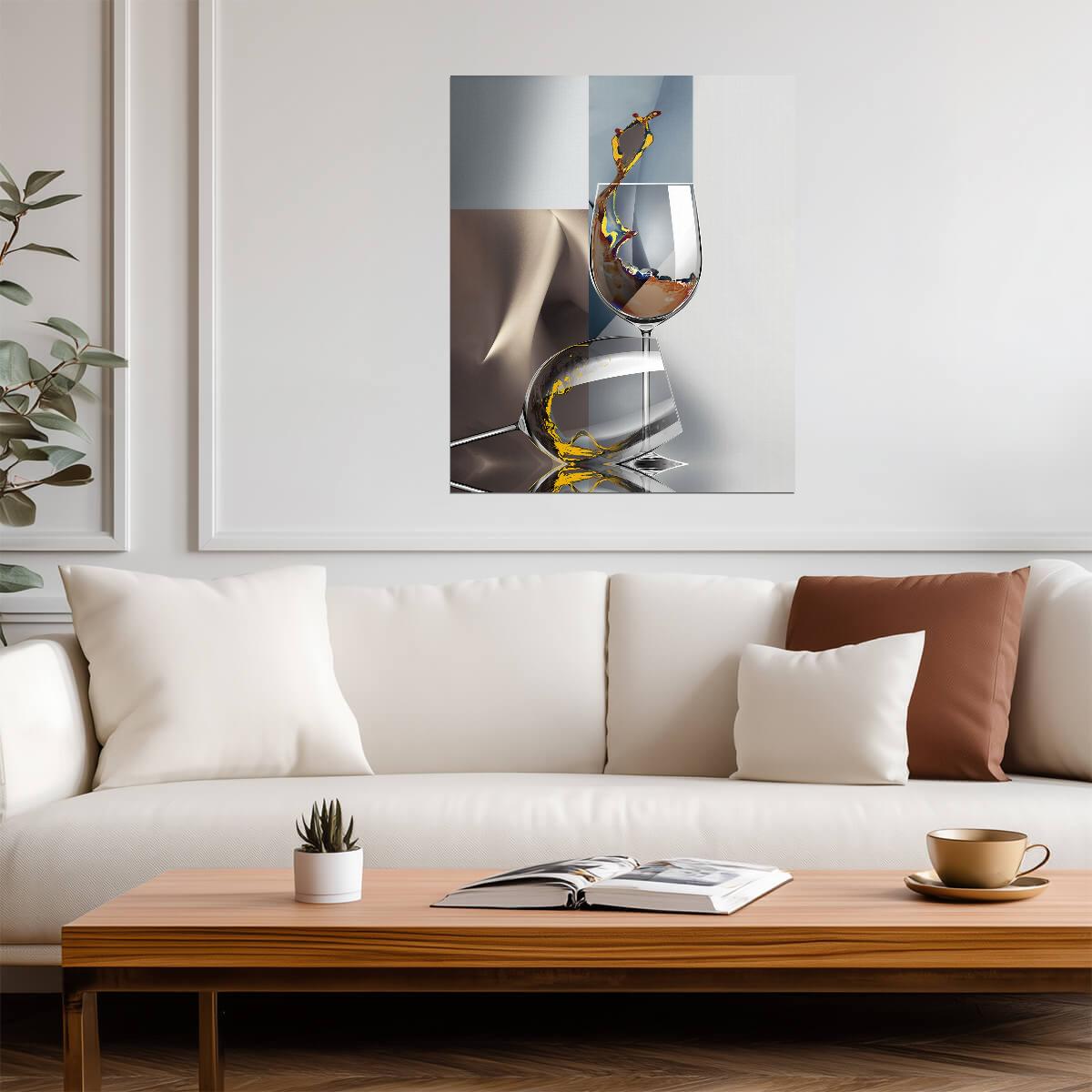 Abstract Wine Glass Splash | Modern Geometric Art | Surreal Kitchen Poster