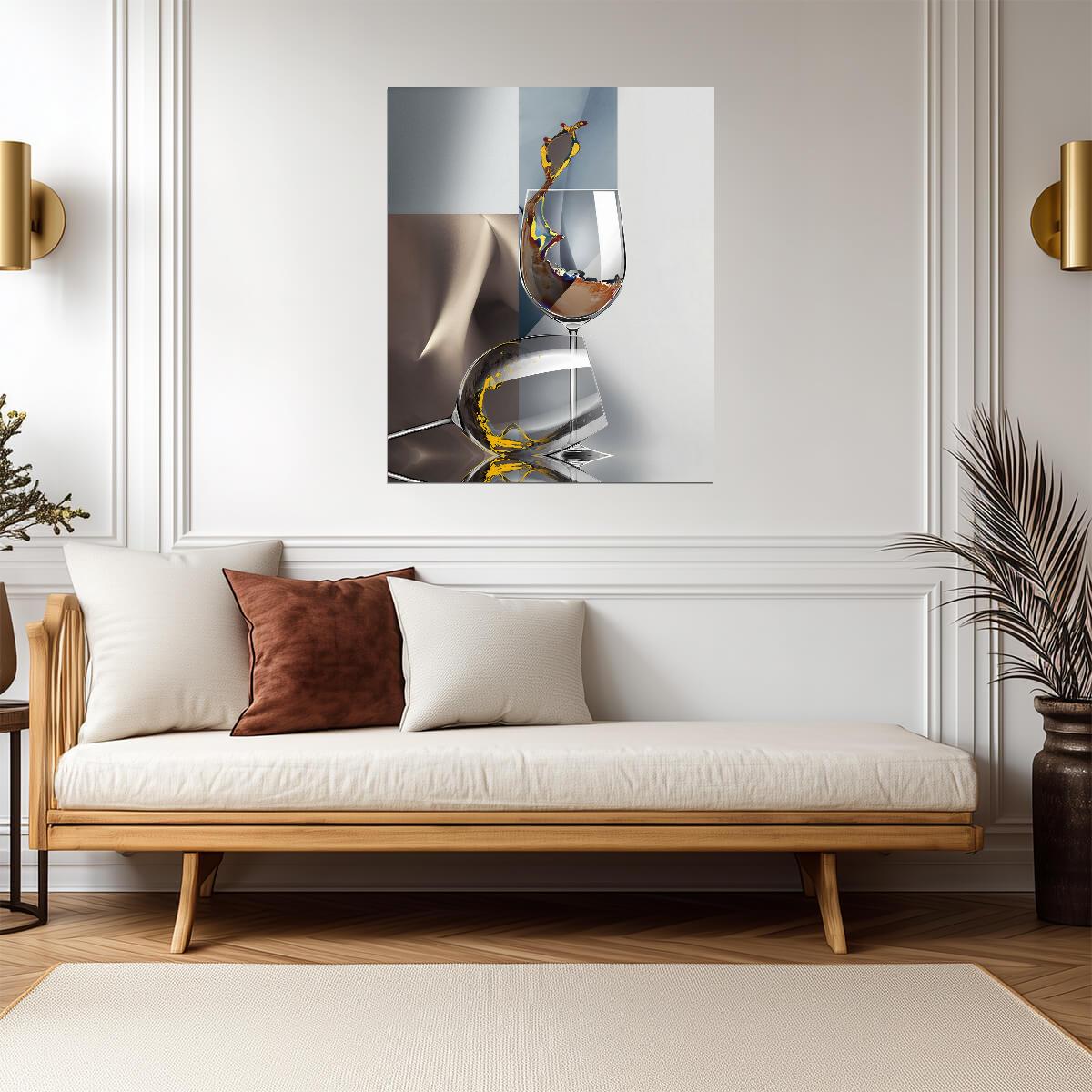 Abstract Wine Glass Splash | Modern Geometric Art | Surreal Kitchen Poster