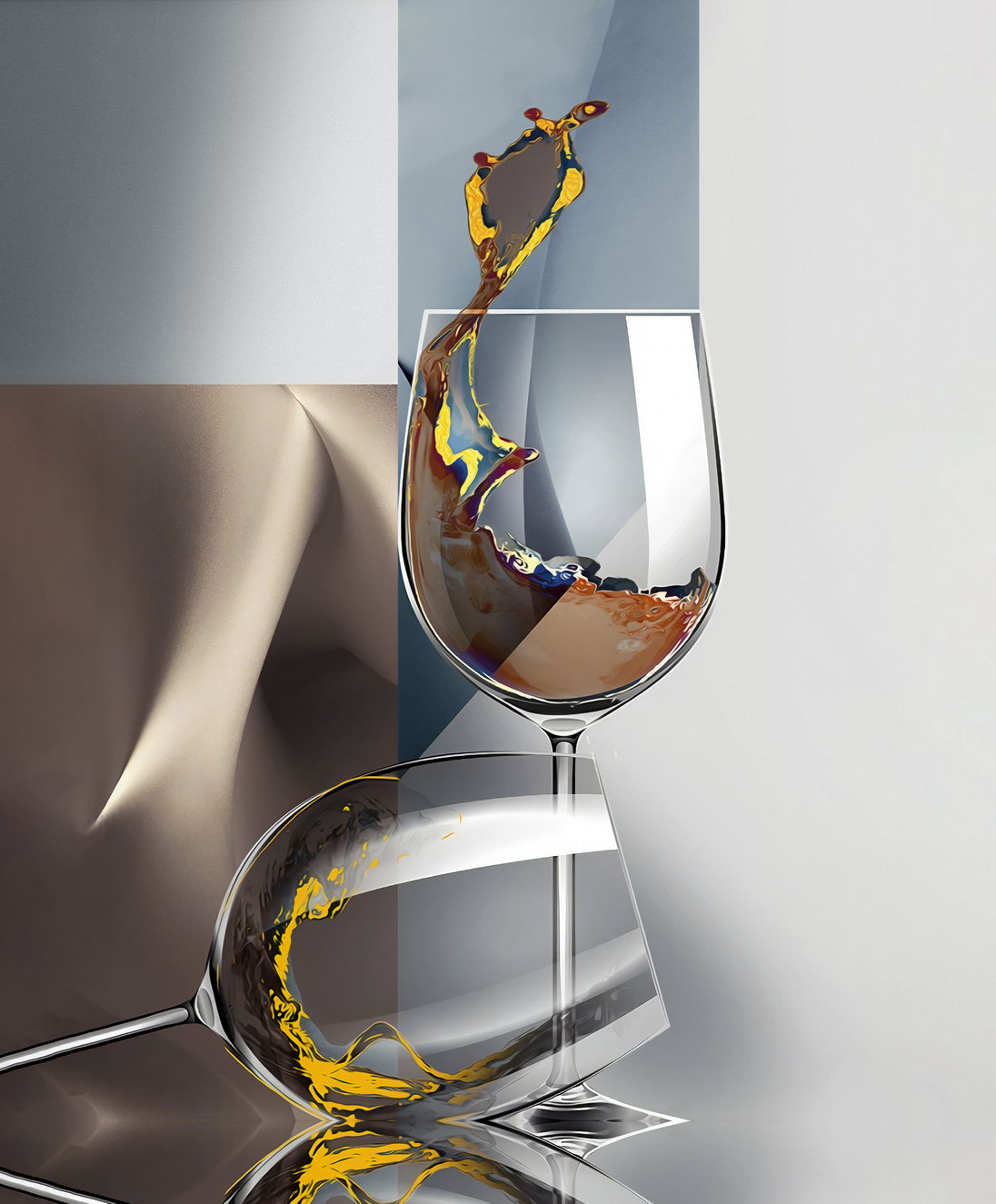 Abstract Wine Glass Splash | Modern Geometric Art | Surreal Kitchen Poster