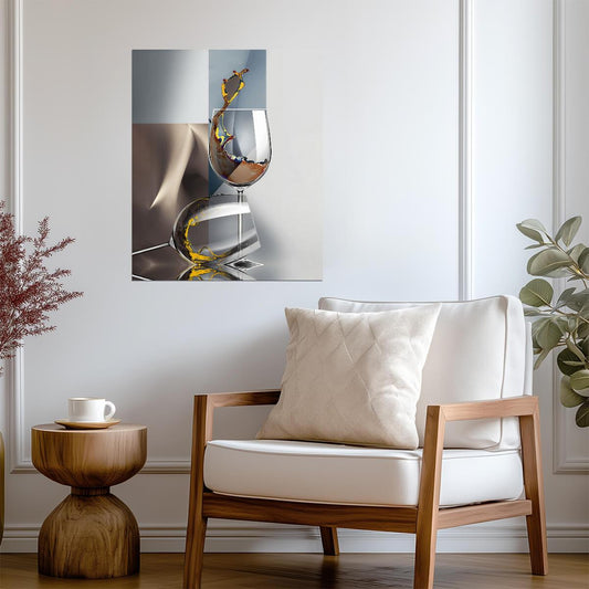 Abstract Wine Glass Splash | Modern Geometric Art | Surreal Kitchen Poster