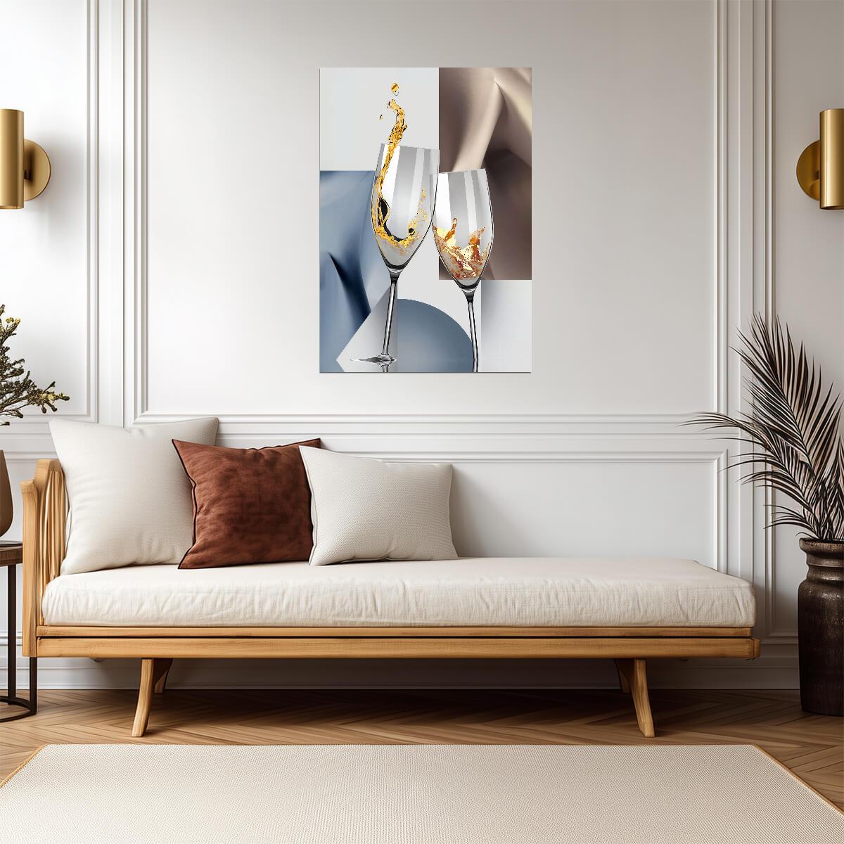Abstract Champagne Glasses | Elegant Geometric Art Print | Modern Kitchen Poster