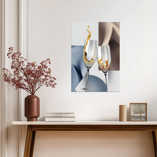 Abstract Champagne Glasses | Elegant Geometric Art Print | Modern Kitchen Poster