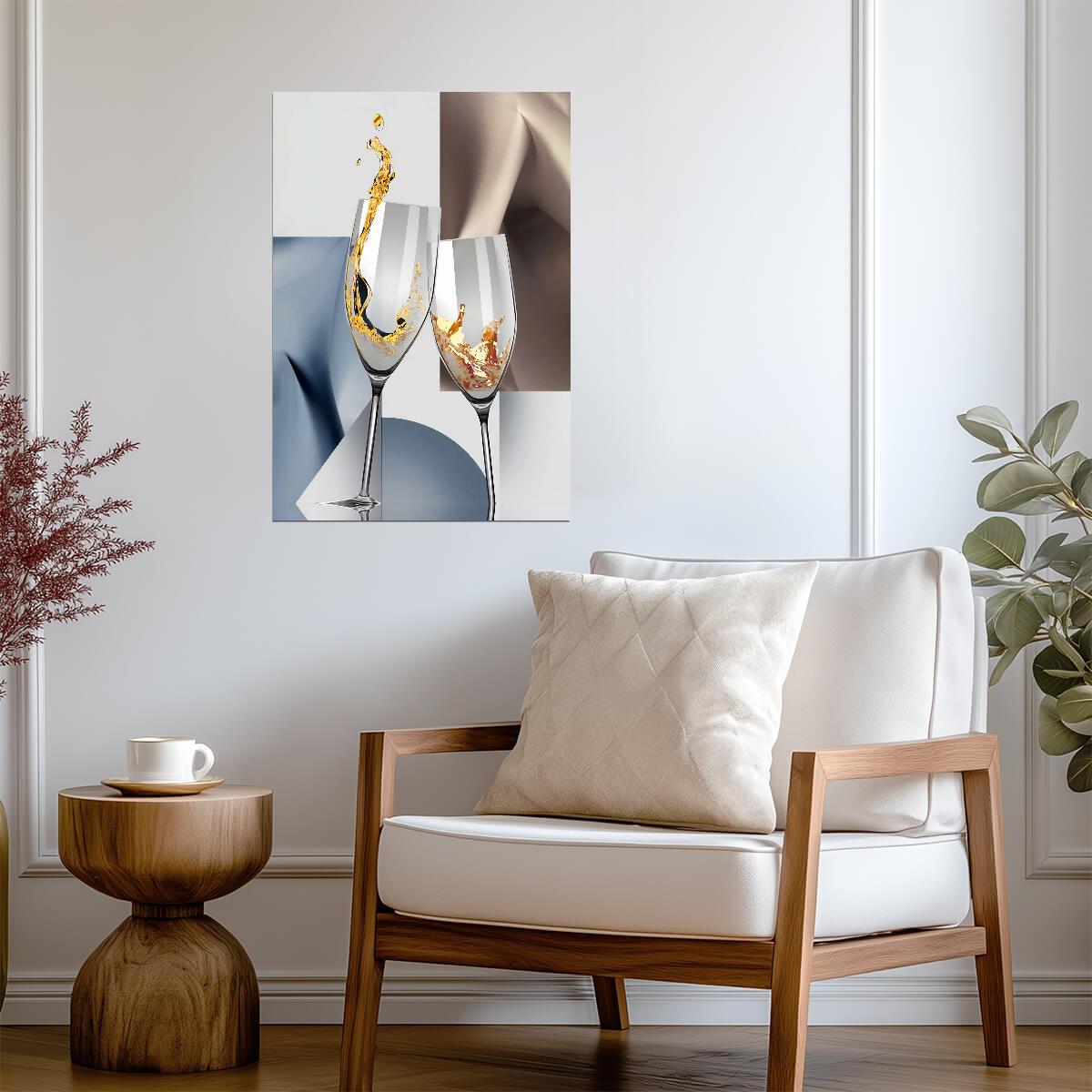 Abstract Champagne Glasses | Elegant Geometric Art Print | Modern Kitchen Poster