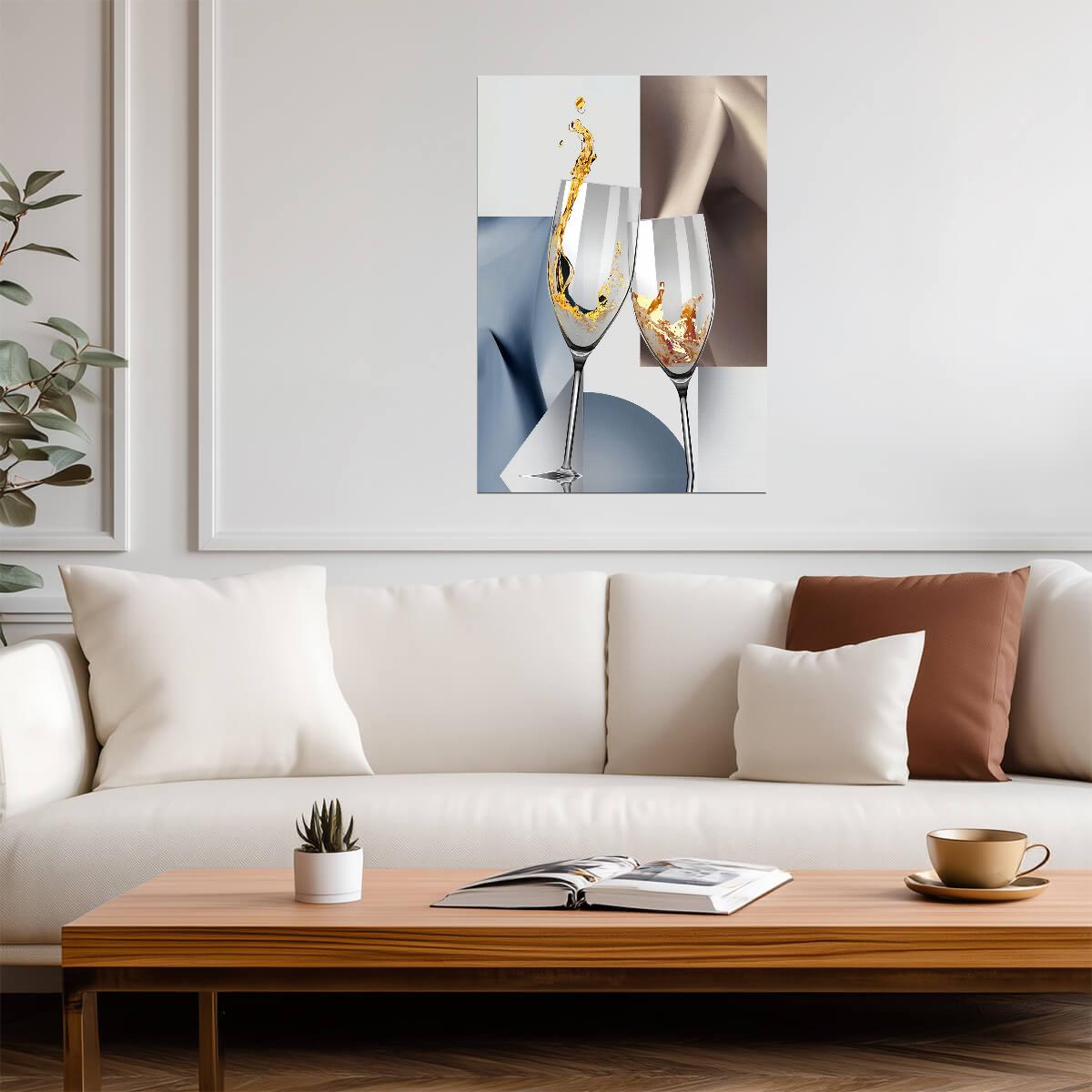 Abstract Champagne Glasses | Elegant Geometric Art Print | Modern Kitchen Poster