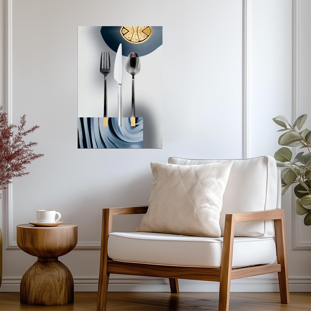 Minimalist Cutlery and Clock | Modern Kitchen Art Print | Contemporary Wall Poster