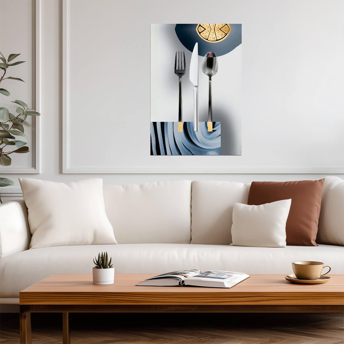 Minimalist Cutlery and Clock | Modern Kitchen Art Print | Contemporary Wall Poster