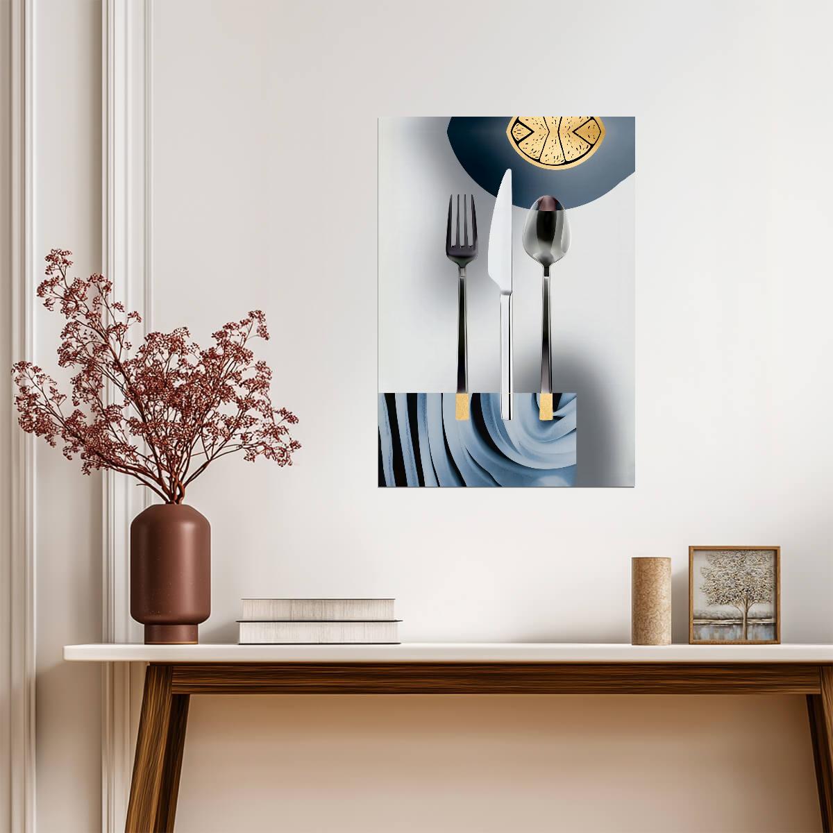Minimalist Cutlery and Clock | Modern Kitchen Art Print | Contemporary Wall Poster