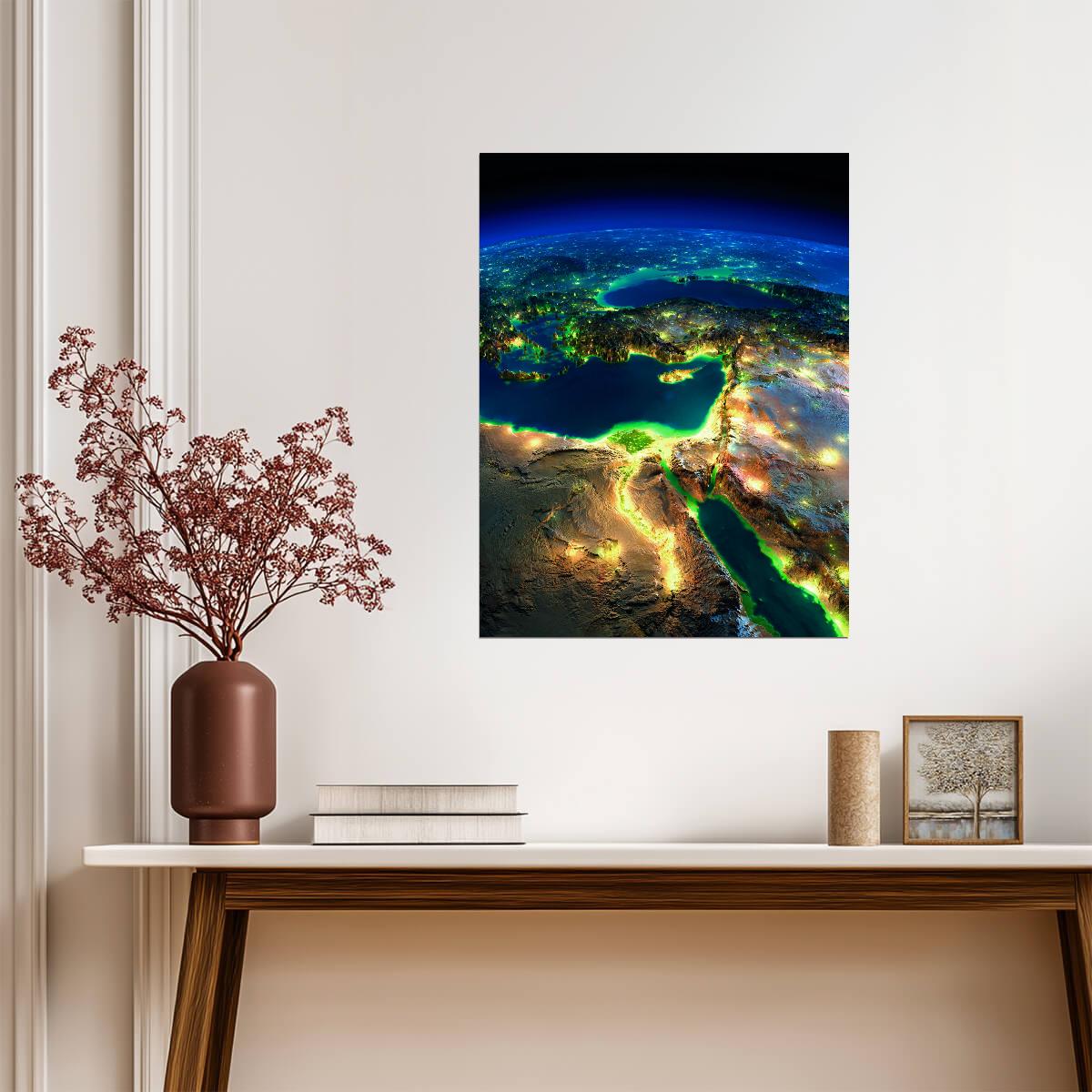 Earth from Space at Night | Planet Photography Print | Modern Astronomy Poster